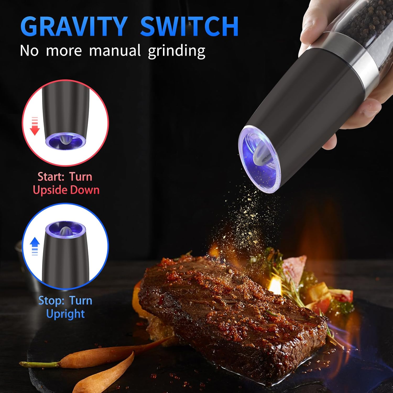 Powerful Automatic Electric Pepper and Salt Grinder Set 1 Black