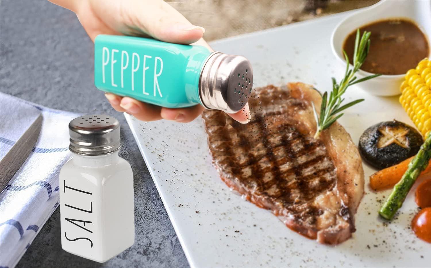 Genuine Farmhouse Salt Pepper Shakers Set with 13 Holes