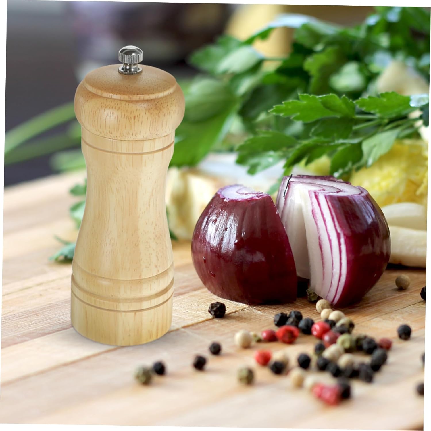 KICHOUSE 1pc Manual Pepper Mill Salt Shaker Gadget - Wood Pepper Grinder Refillable