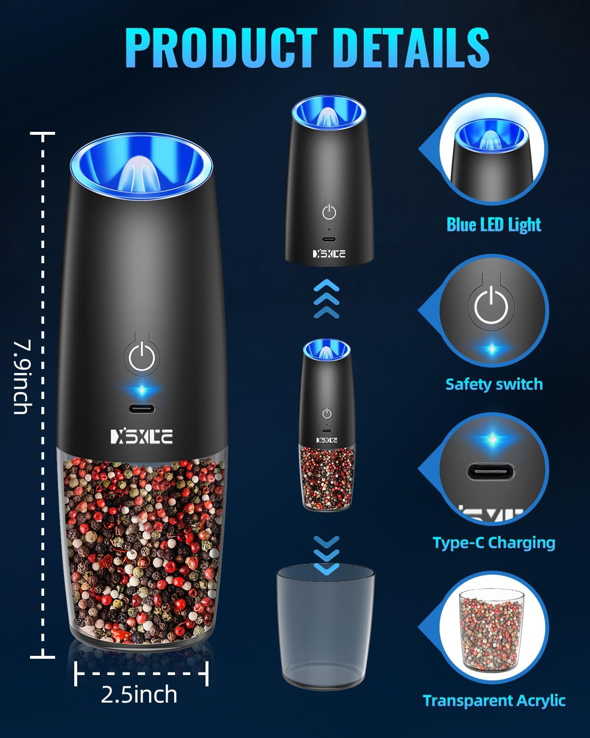 Sweet Alice Rechargeable Electric Pepper and Salt Grinder Set