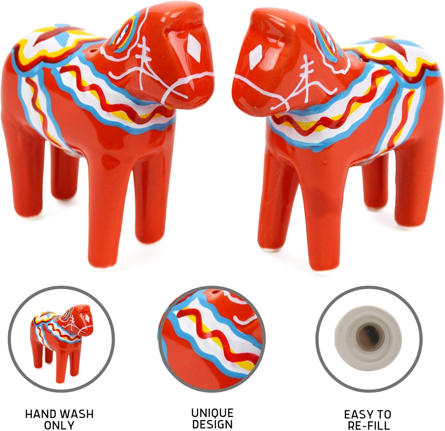 Scandinavian Salt Pepper Set with Dala Horse Design