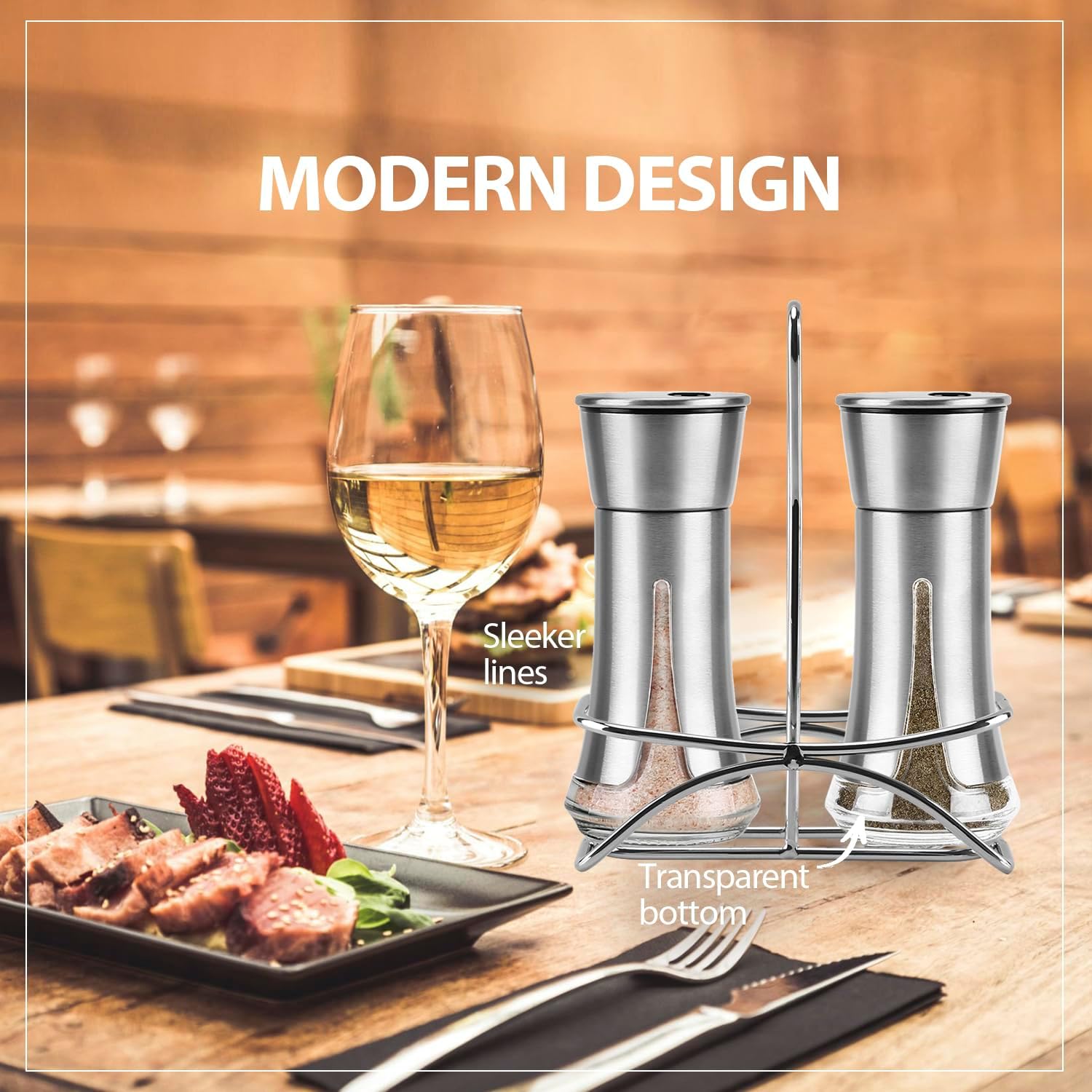 Aelga Salt Pepper Shakers with Adjustable Holder