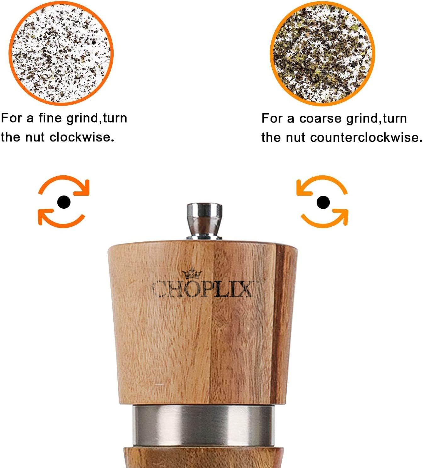 CHOPLIX Acacia Wood Salt Pepper Mill Set - Premium Design