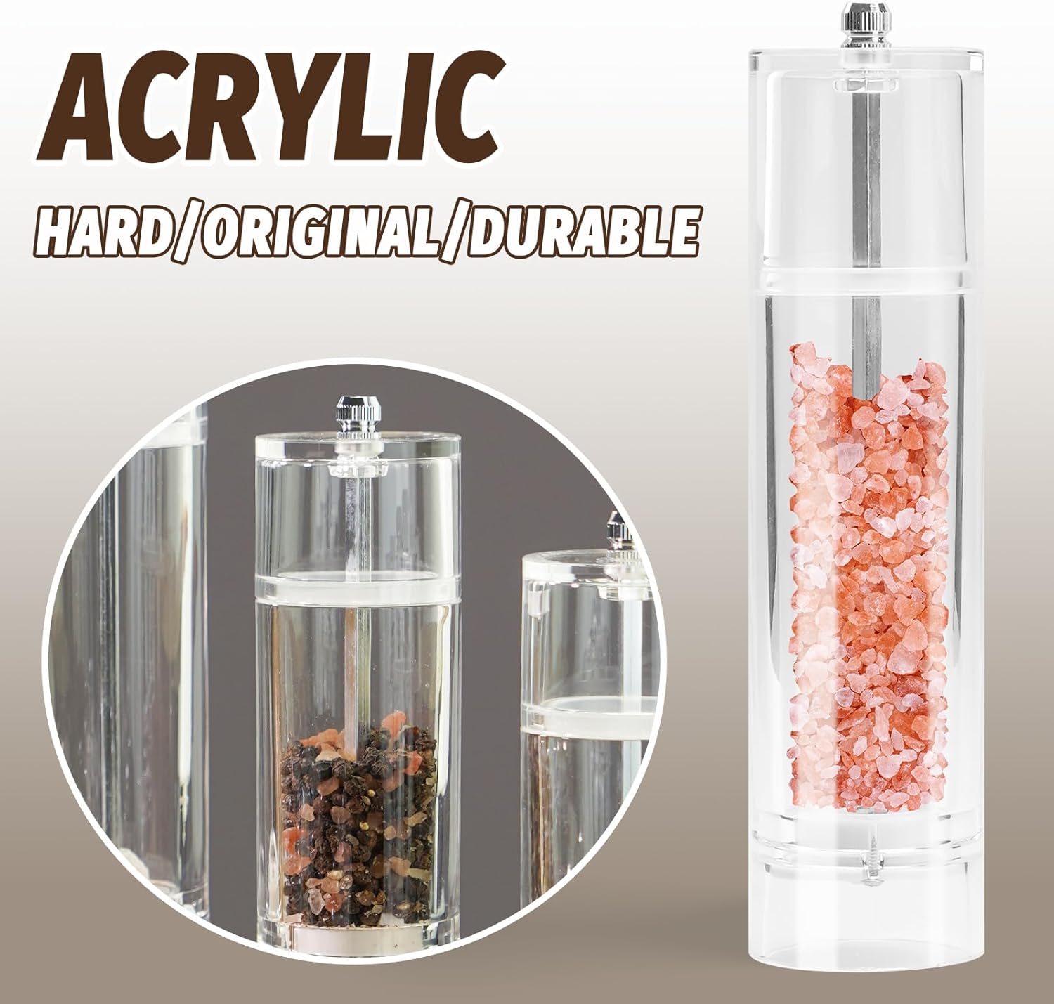 Stylish Acrylic Salt and Pepper Mill Adjustable for Perfect Grind