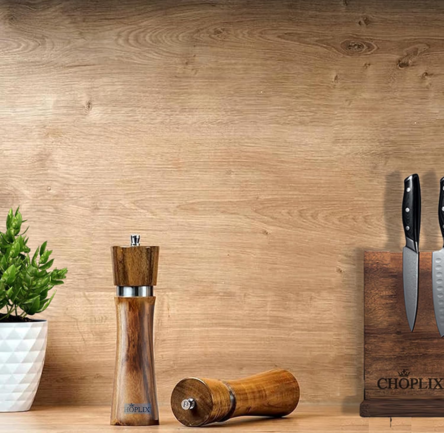 CHOPLIX Acacia Wood Salt Pepper Mill Set - Premium Design