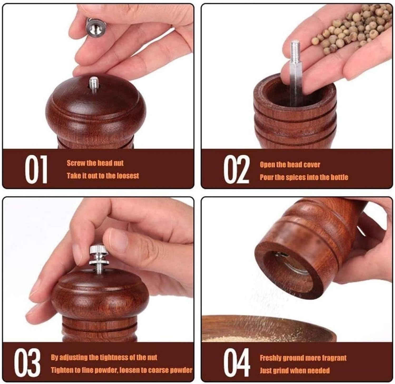 BKWJ Manual Pepper Grinder Solid-Wood with Ceramic 6-inch