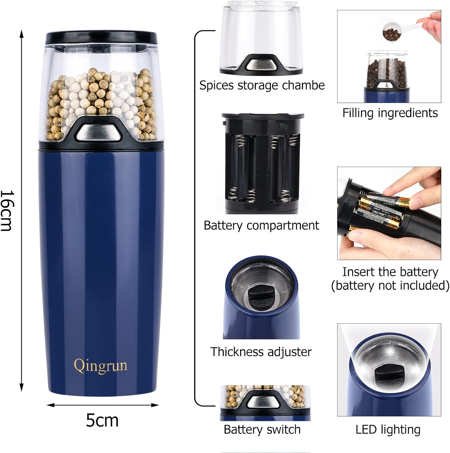Electric Salt or Pepper Grinder with LED Light