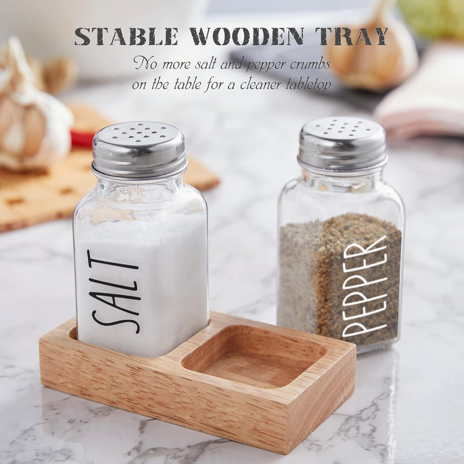Dopeca Glass Salt and Pepper Set with Wooden Holder