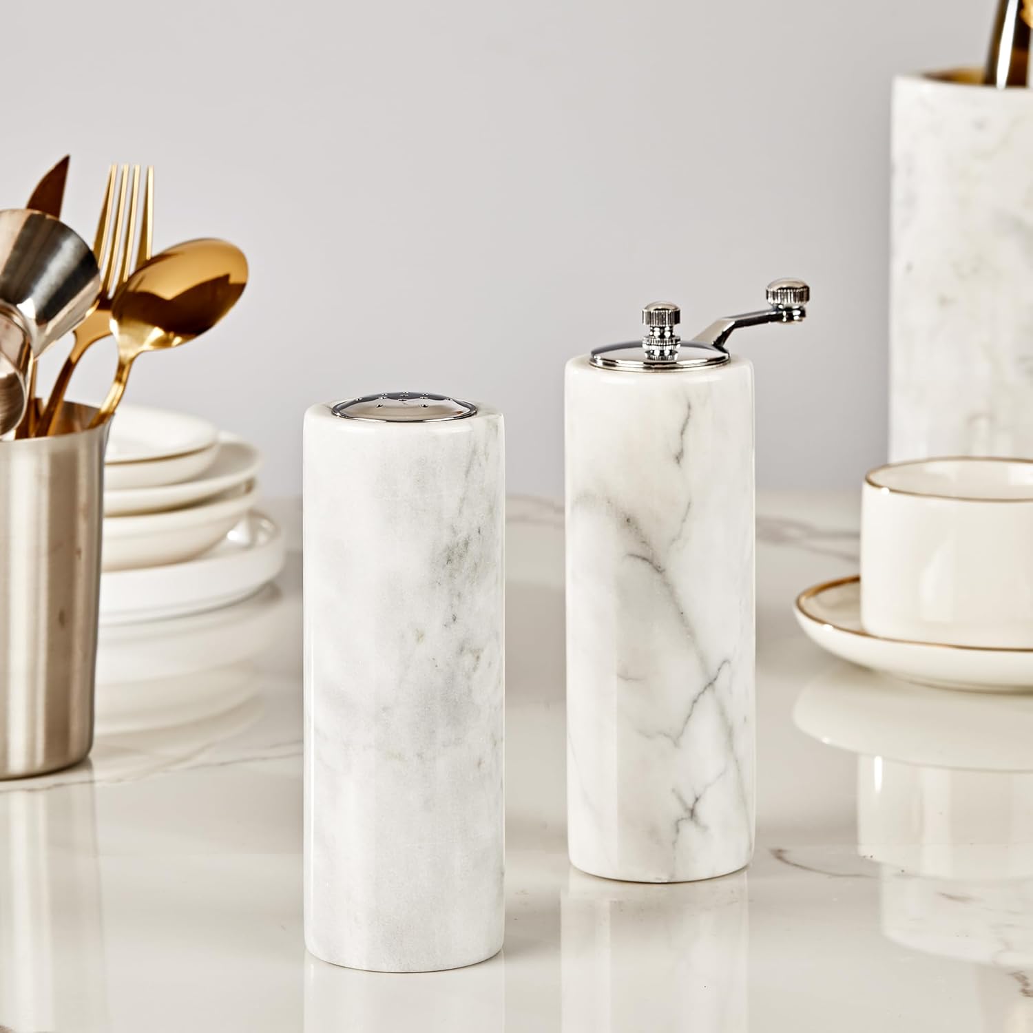 White Marble Salt Shaker - Multi-Purpose Kitchen Dispenser