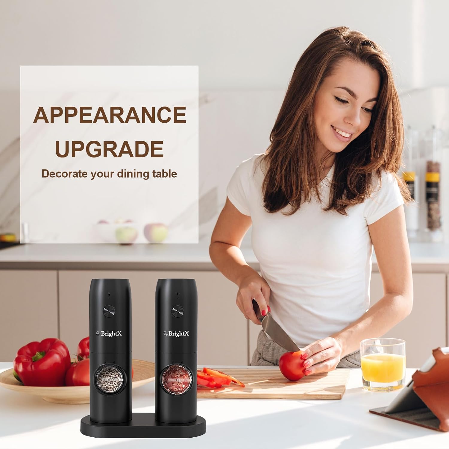 Premium Electric Salt and Pepper Grinder Set USB Rechargeable Automatic Spice Mills