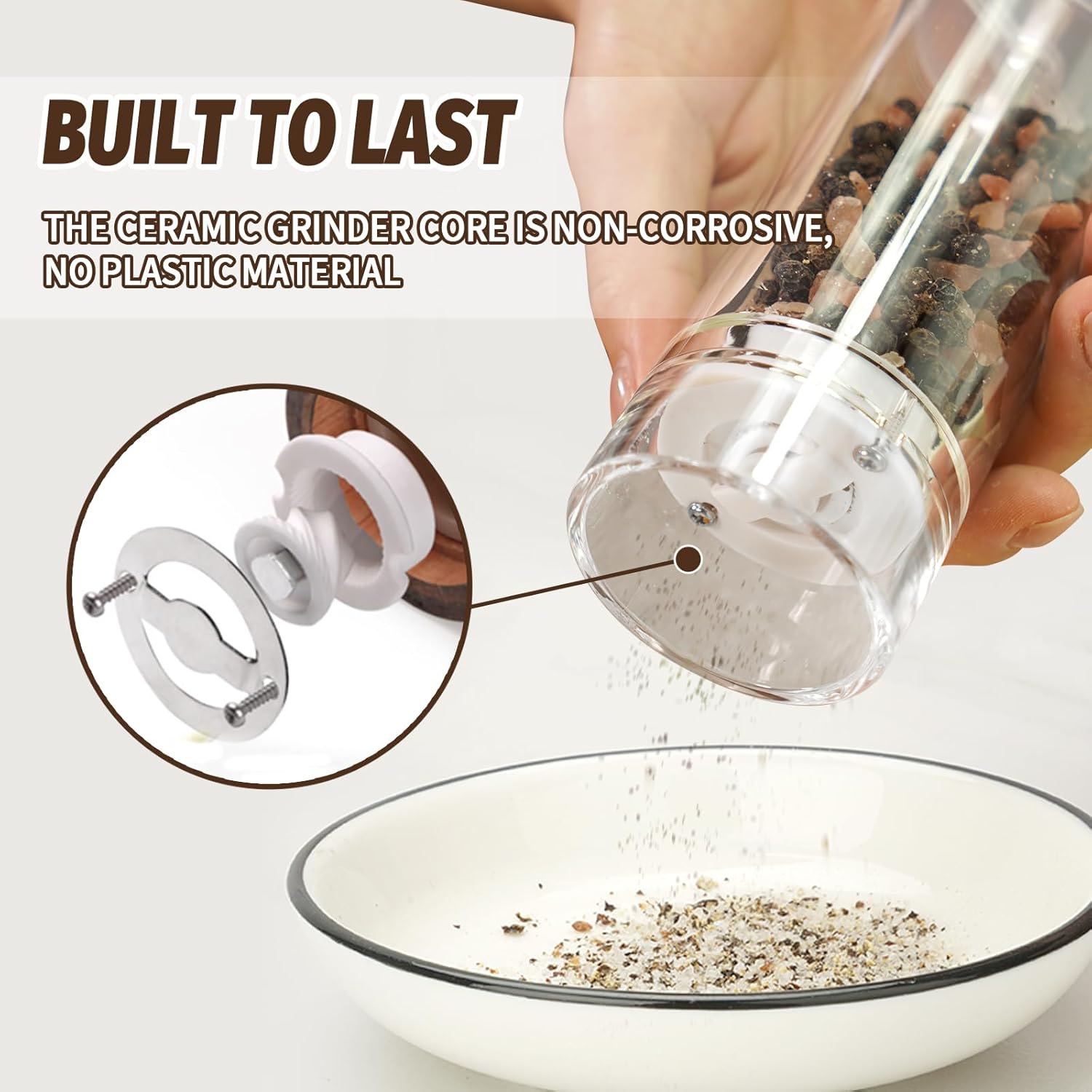 Stylish Acrylic Salt and Pepper Mill Adjustable for Perfect Grind