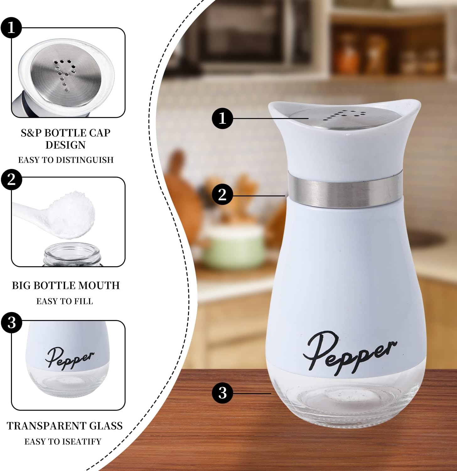 2 Pack Salt Pepper Shakers Set with Stainless Steel Lid 1
