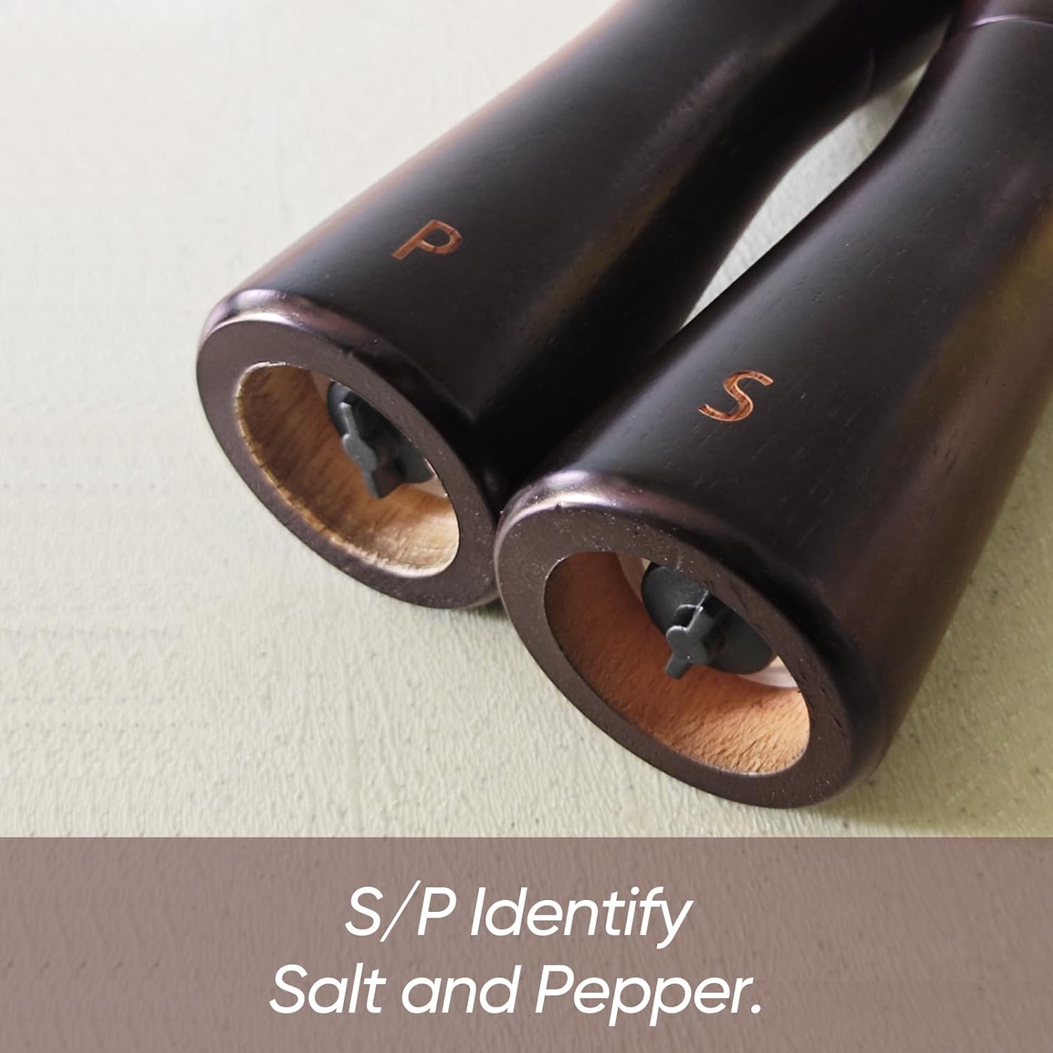 Dark Brown Wooden Salt Pepper Grinder Set - Adjustable Coarseness Ceramic 2-Pack