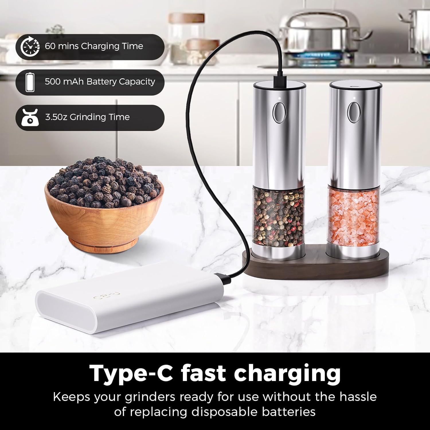 Electric Salt Pepper Grinder Set