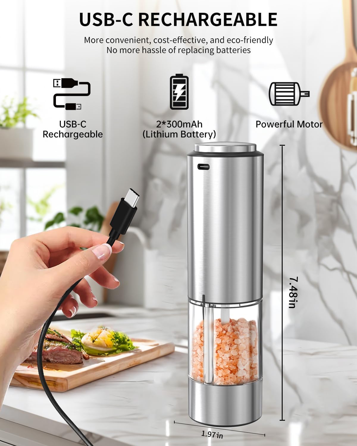 CIRCLE JOY electric pepper grinder stainless steel reusable LED light multi-spice 95ml