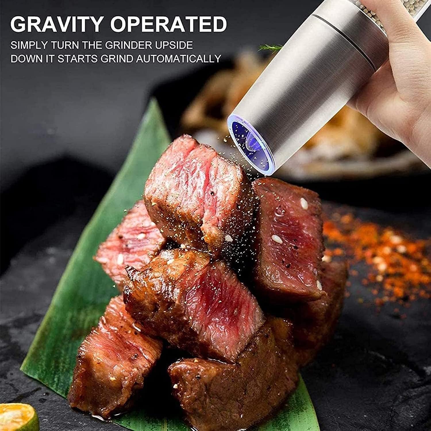 KDLK Salt and Pepper grinder set SS automatic battery-operated adjustable blue