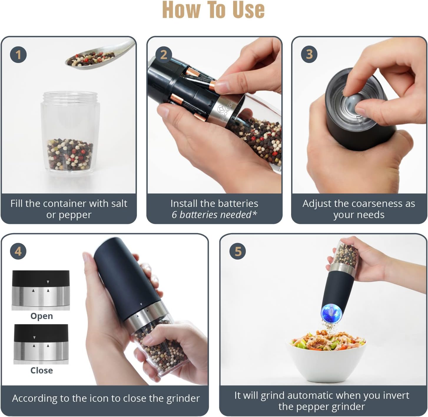 Compact Lightweight Salt Pepper Mill Set