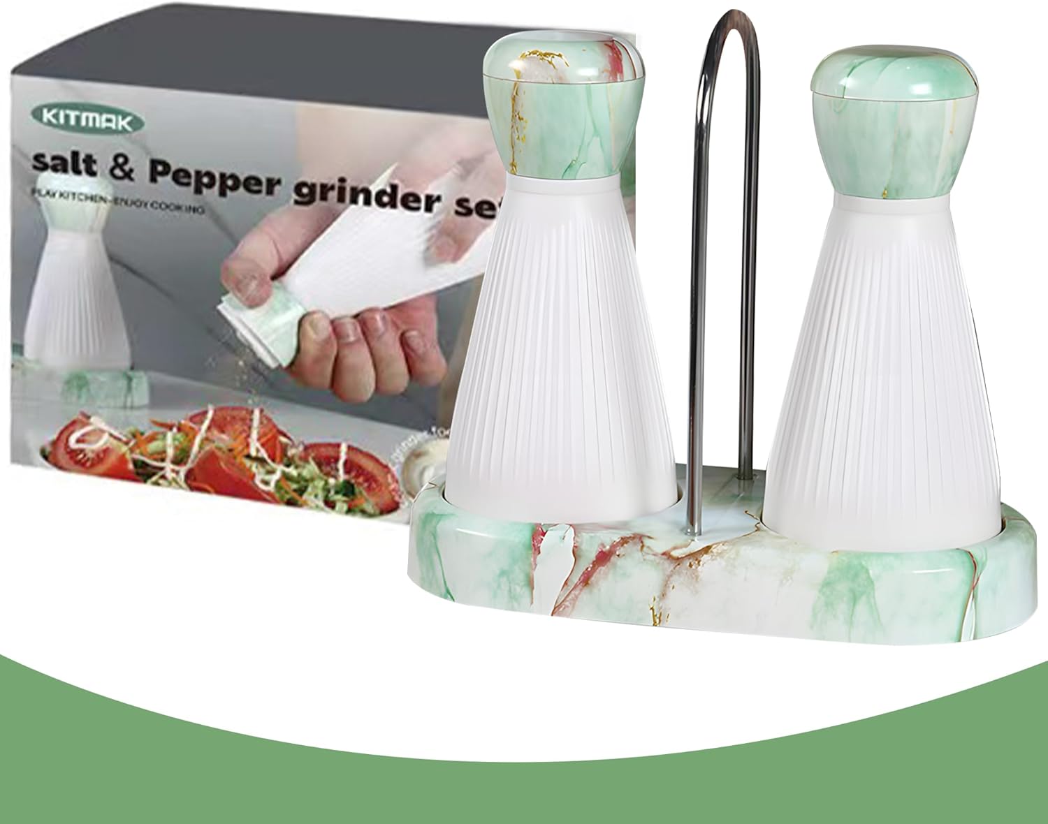 Adjustable Salt Pepper Mill Set Refillable with Wooden Tray
