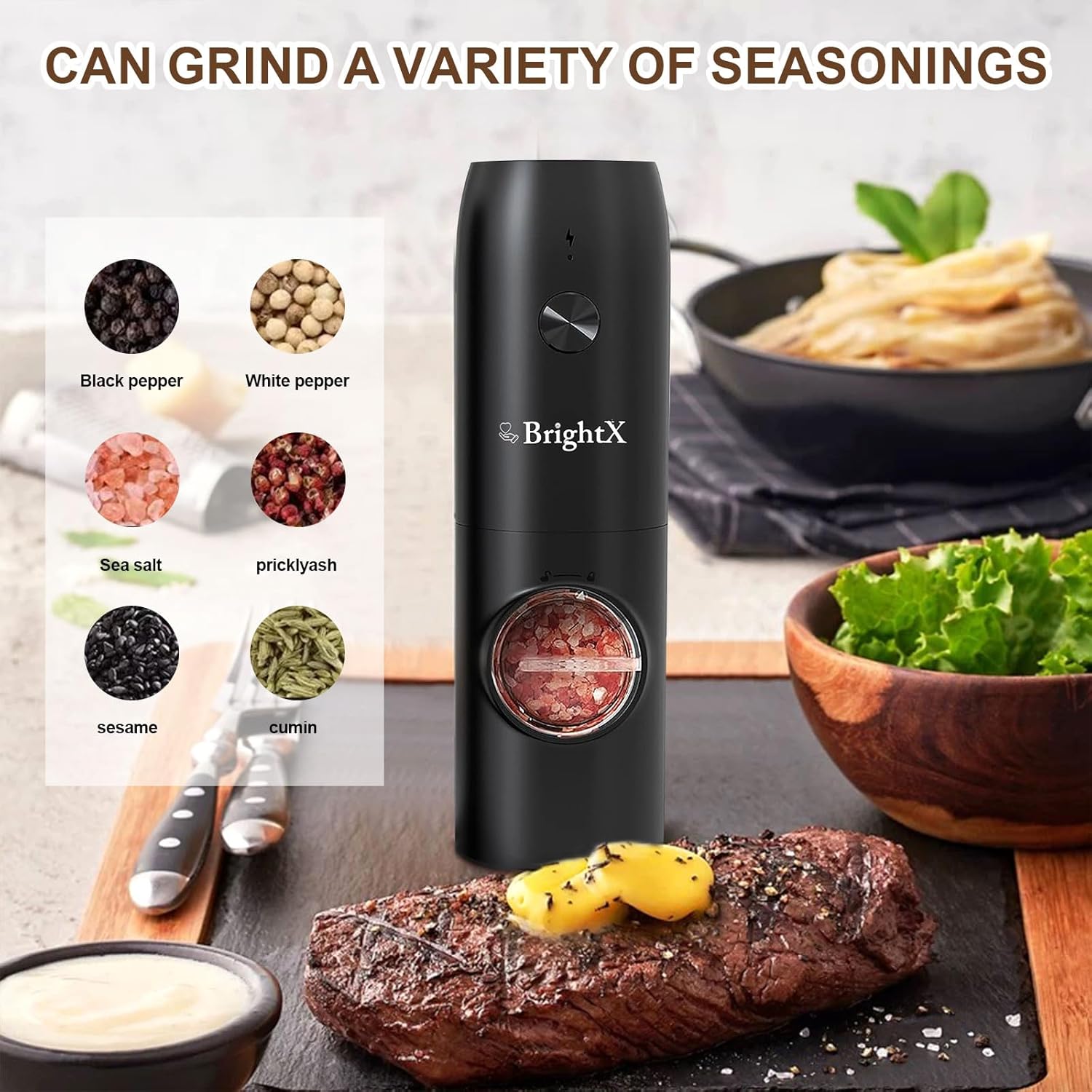 Premium Electric Salt and Pepper Grinder Set USB Rechargeable Automatic Spice Mills