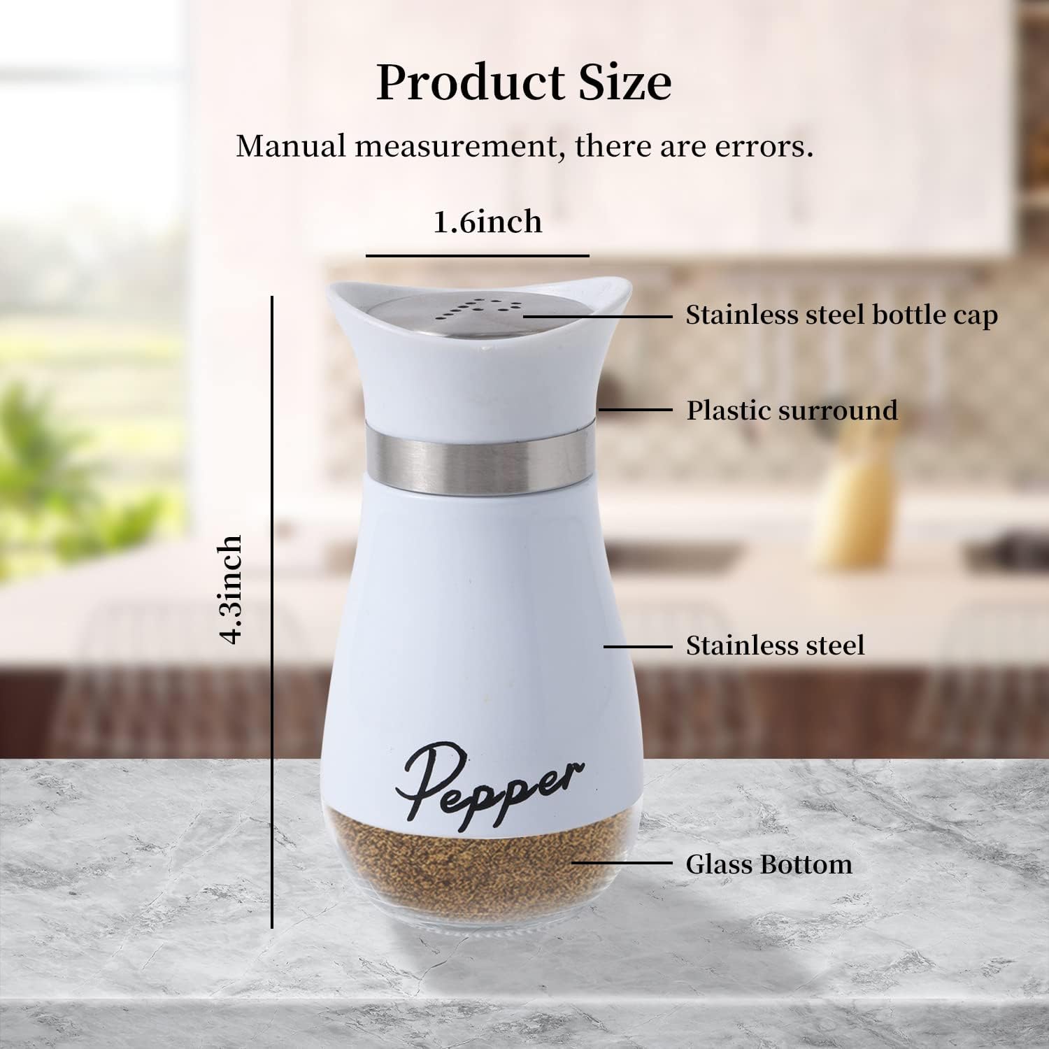 2 Pack Salt Pepper Shakers Set with Stainless Steel Lid 1