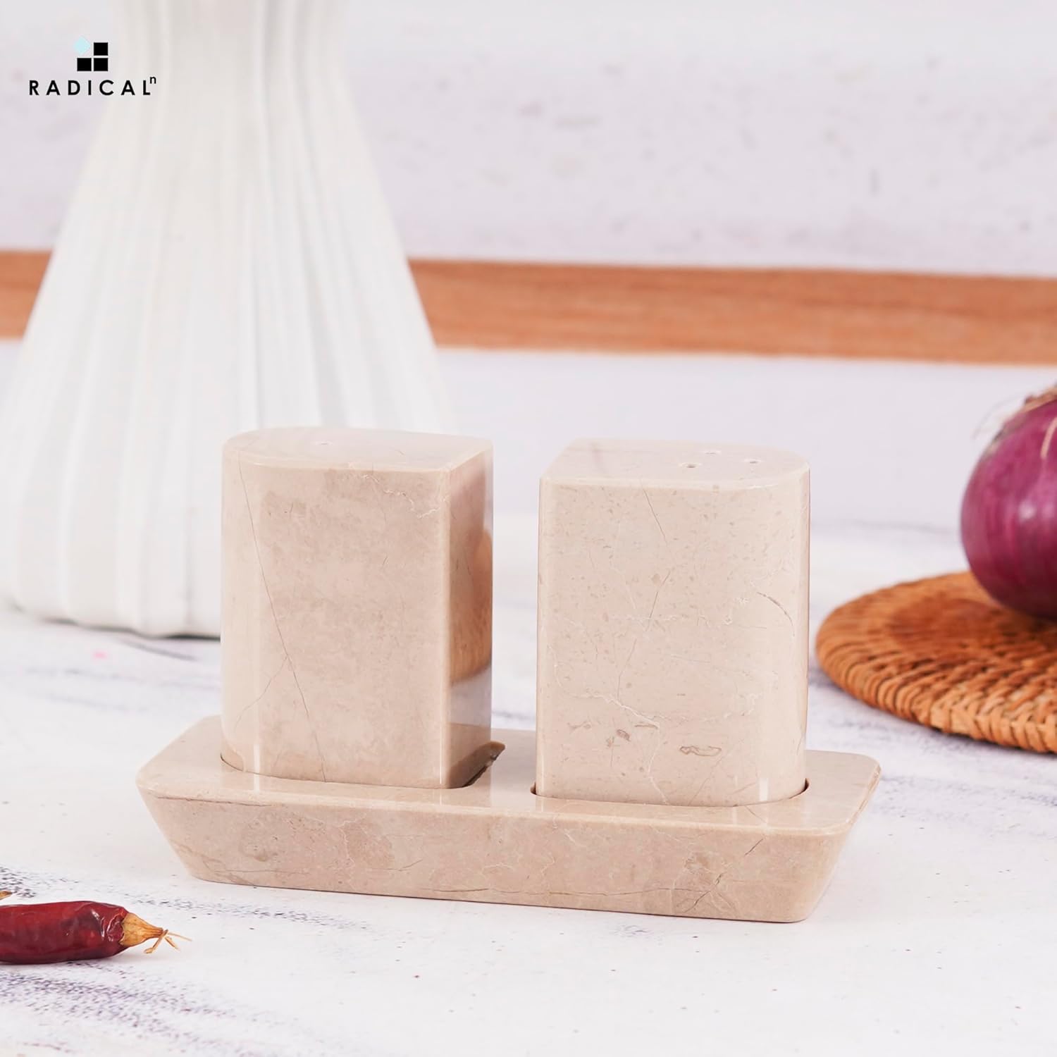 Radicaln Marble Salt Pepper Set With Tray