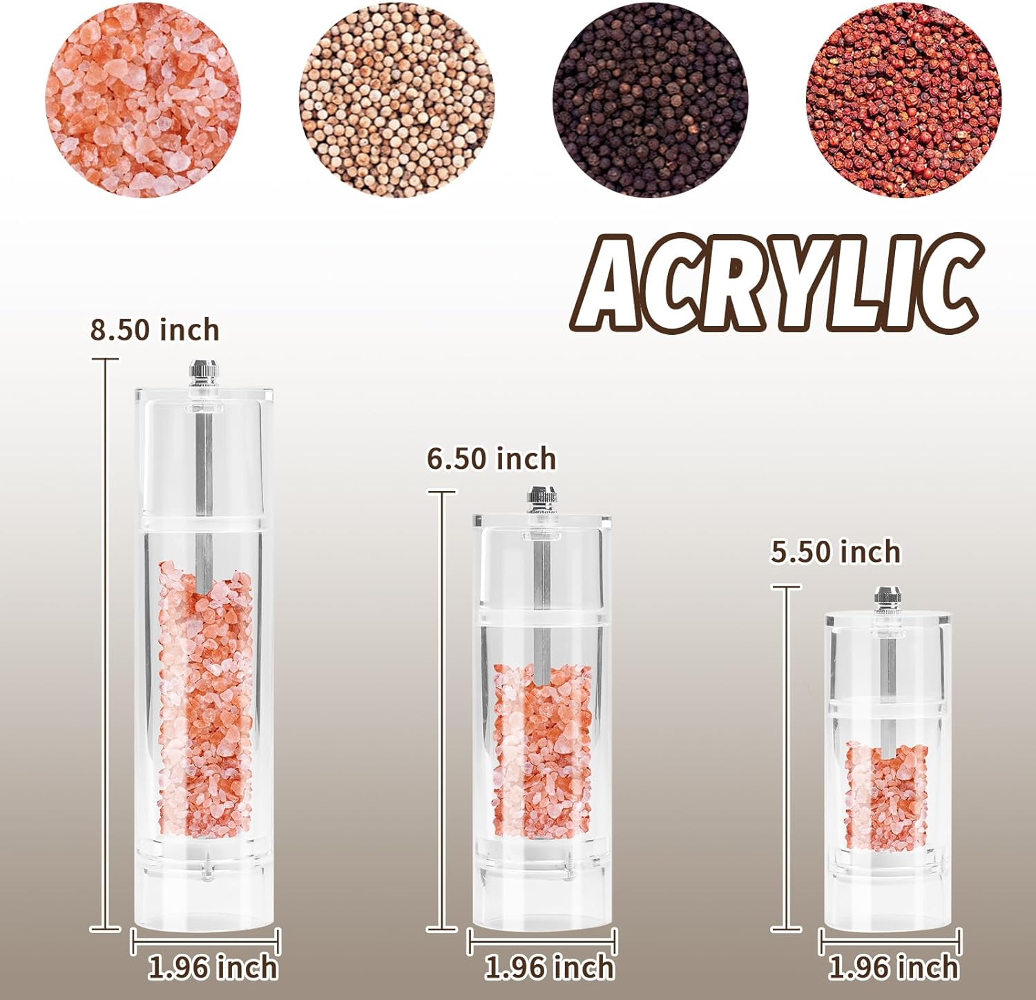 Stylish Acrylic Salt and Pepper Mill Adjustable for Perfect Grind
