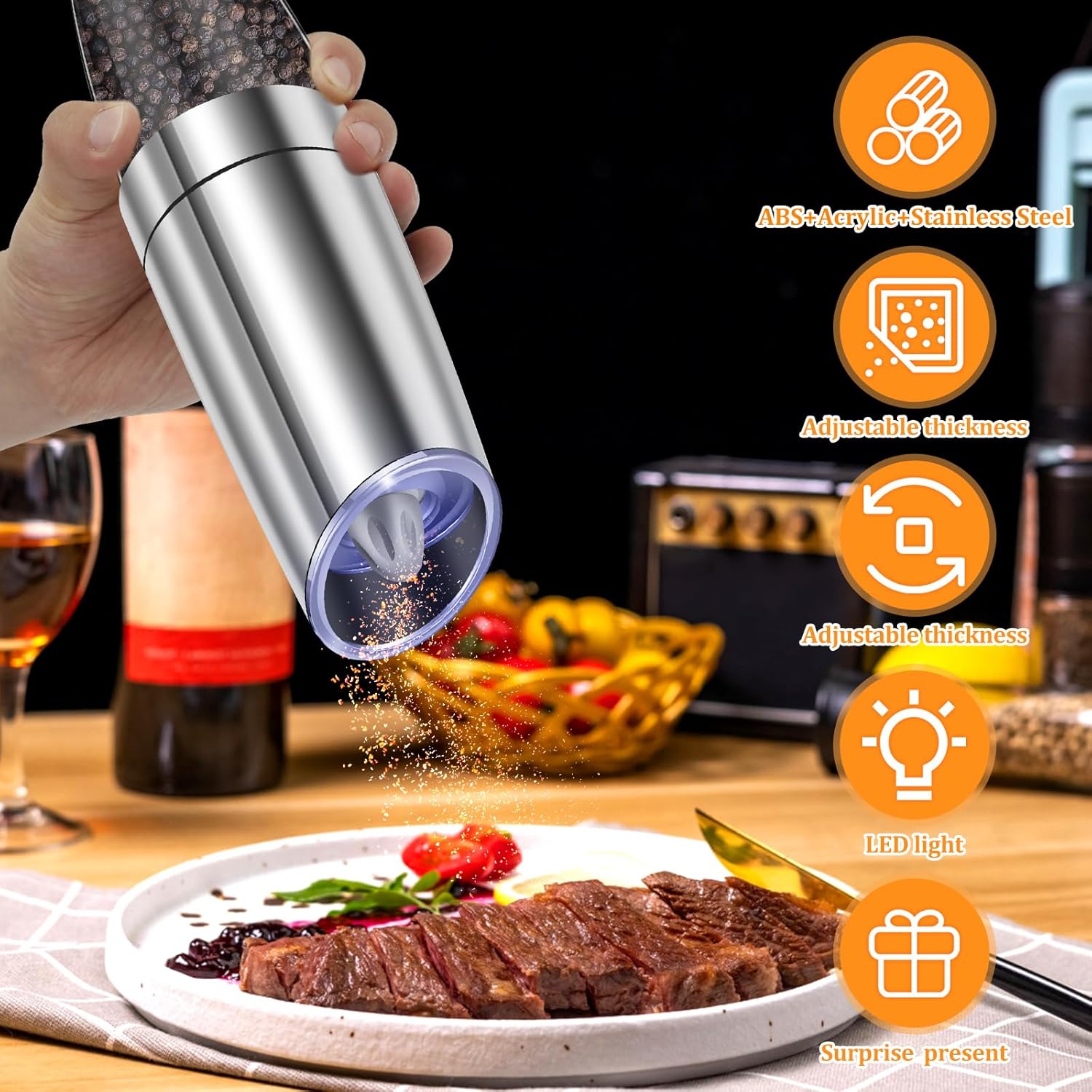 Stainless Steel Electric Salt Grinder with LED Light