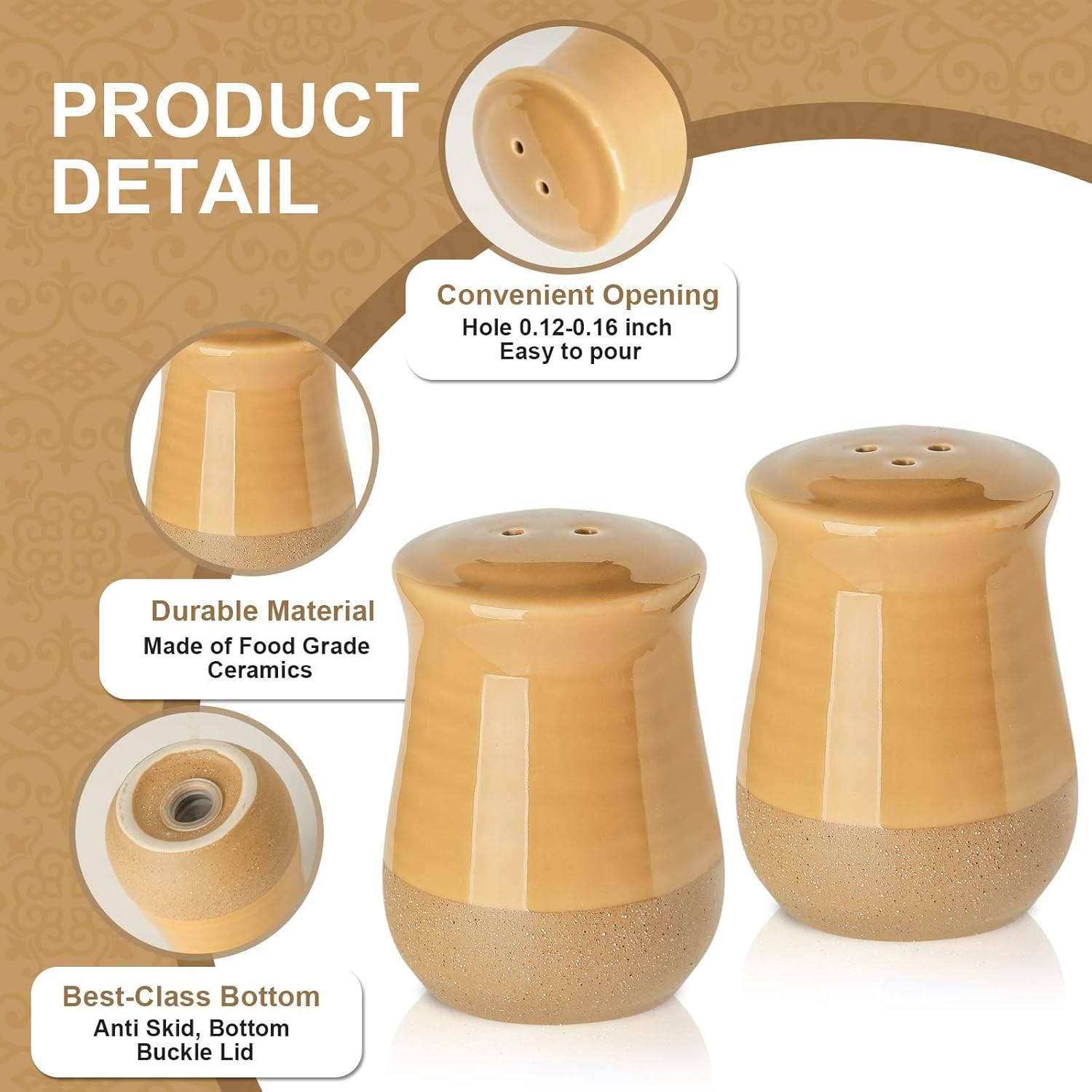 Unique Ceramic Salt Pepper Shakers - 2-Piece Set
