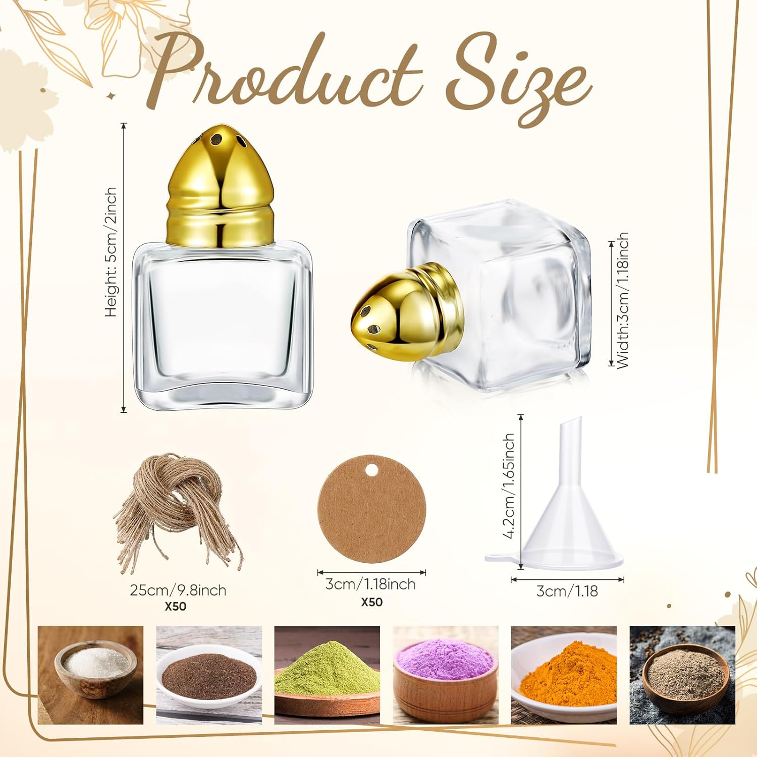 50-Piece Set Elegant Mini Salt Pepper Shakers with Gold Tops
