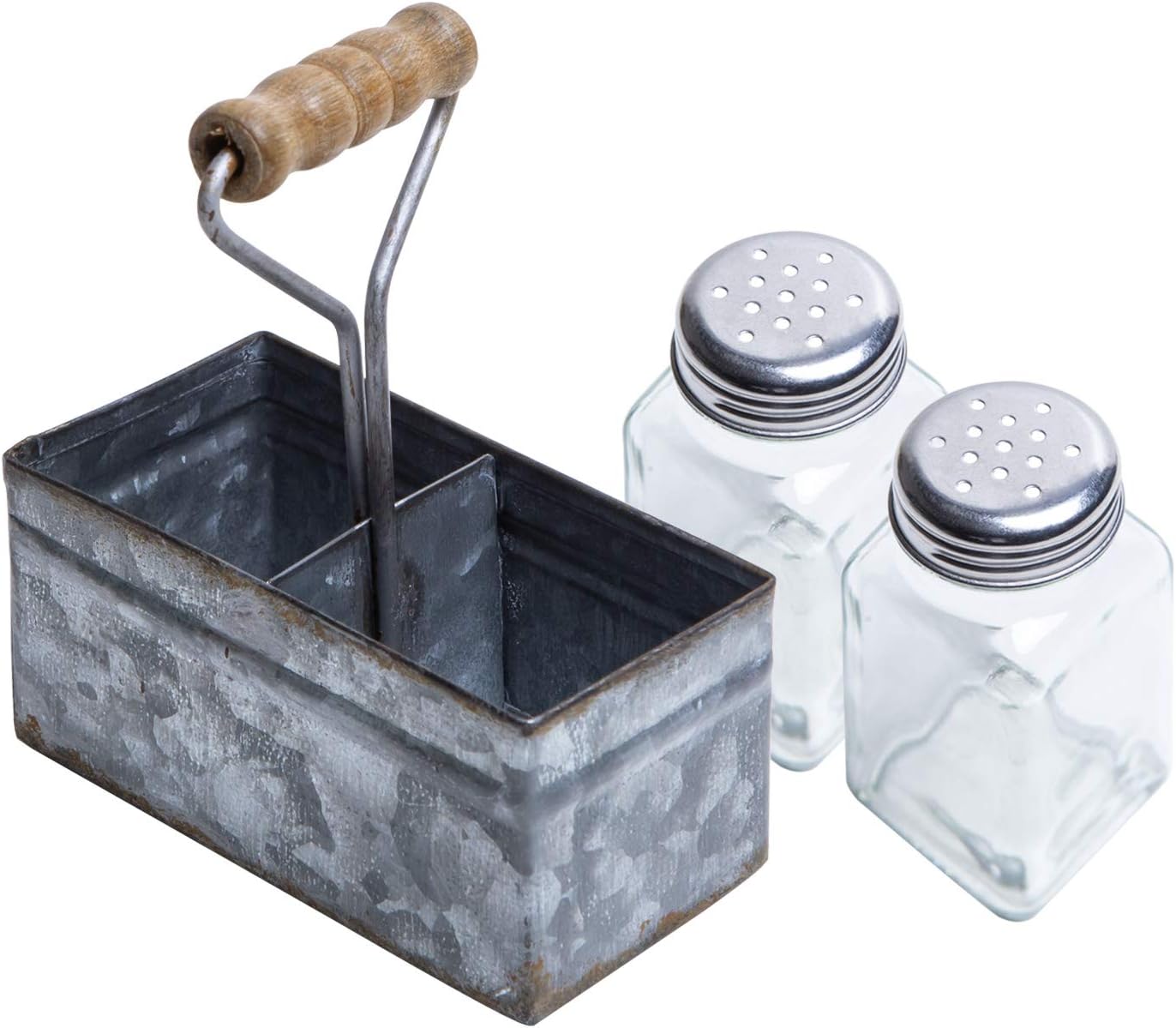 Rustic Salt Pepper Shakers Set with Holder