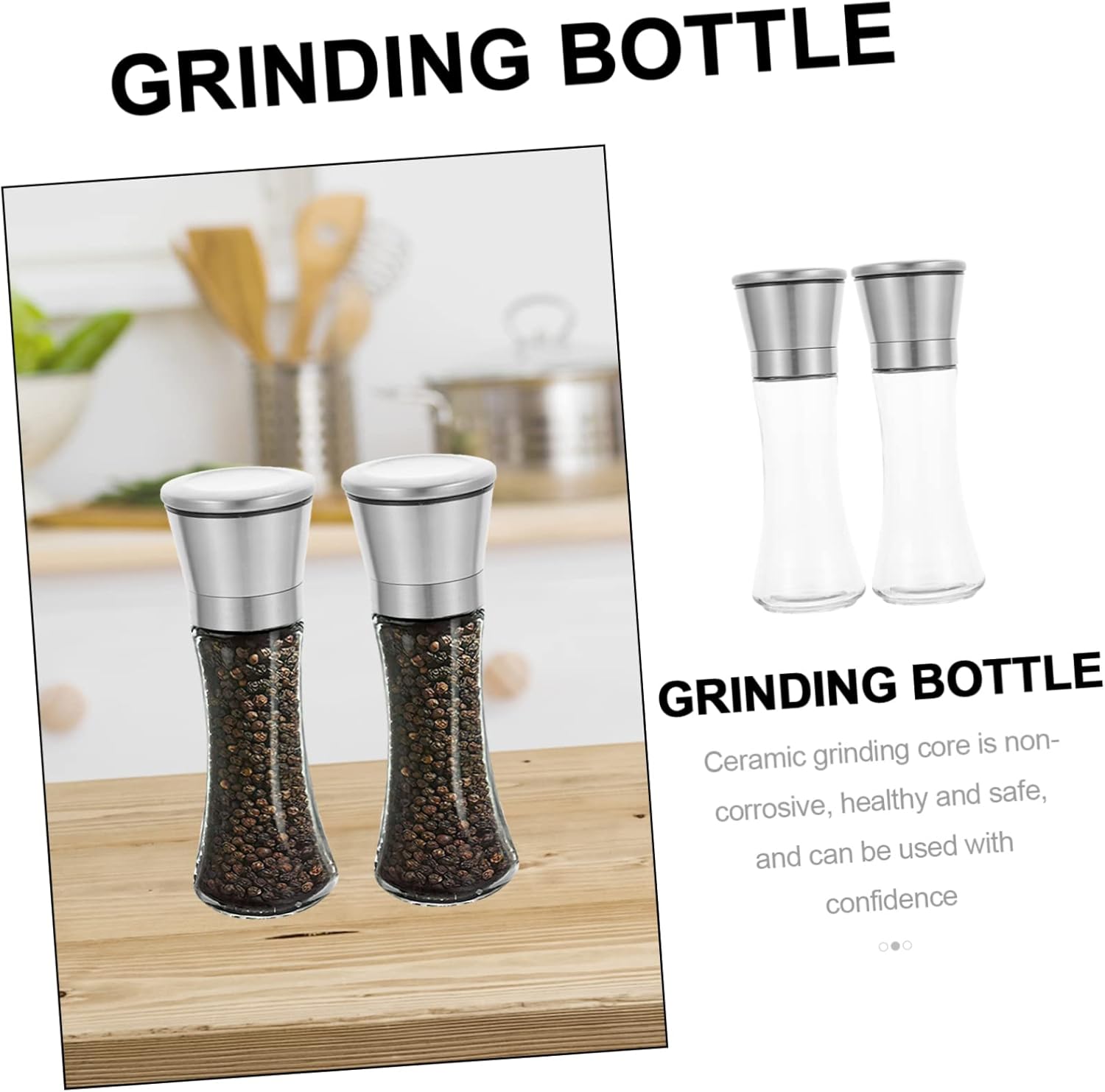 Easy Pepper grinder for Home 2PCS Refillable Salt Pepper Set