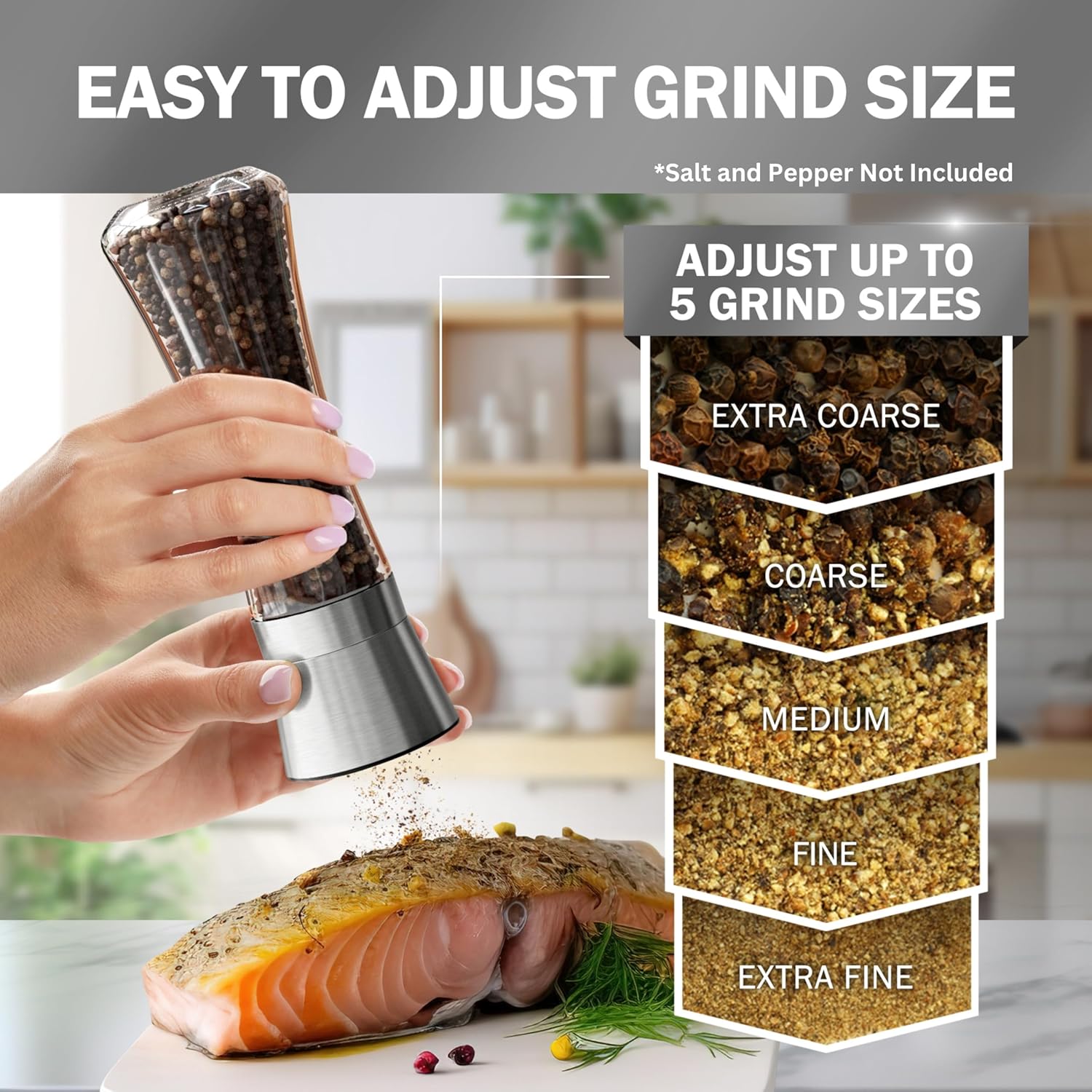 Adjustable Stainless Steel Salt and Pepper Mill Set