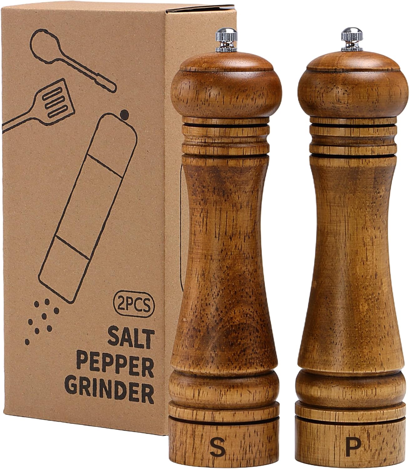 Premium Oak Wood Salt and Pepper Grinders Set