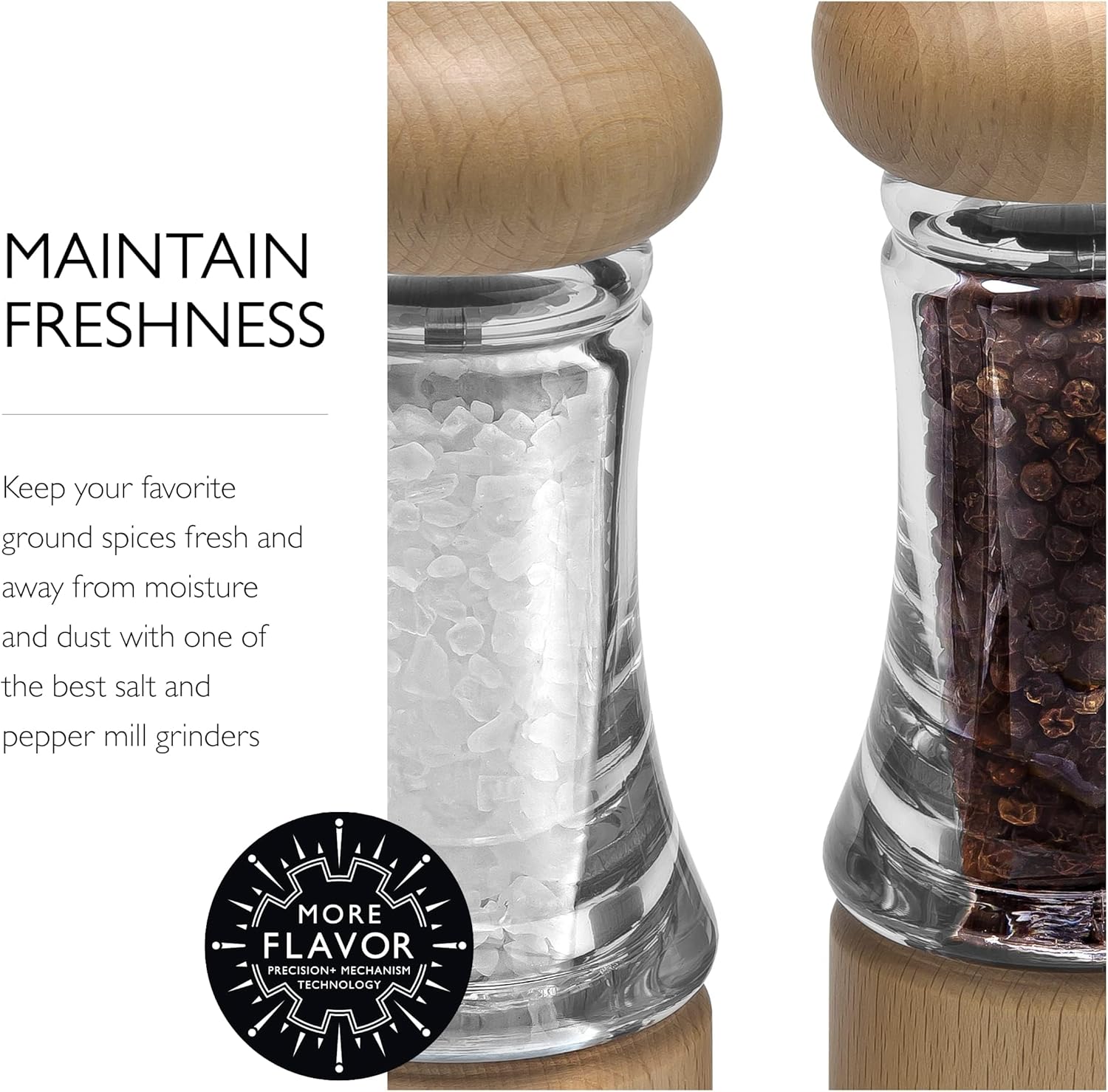 Cole Mason Basic Woods Mill Gift Set - Adjustable Salt Pepper Grinders Hand Wash