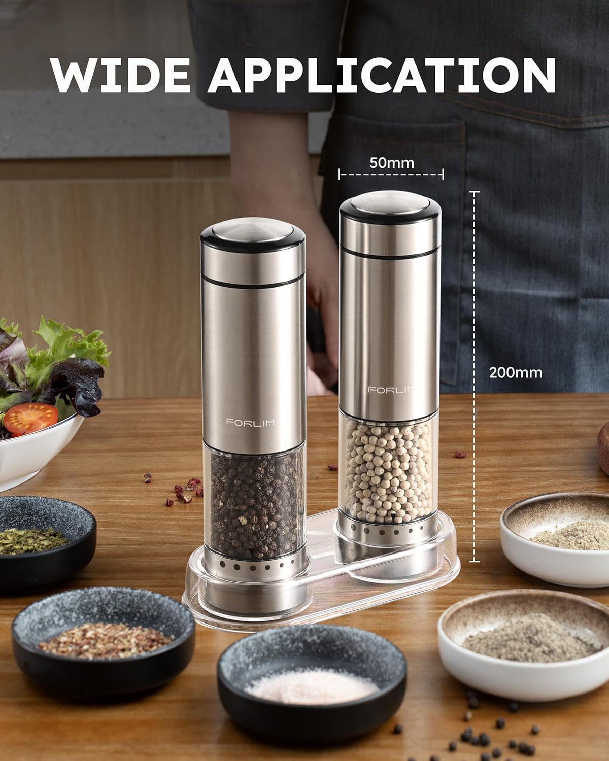 Washable Electric Salt Pepper Grinder Set with LED Stainless Steel Automatic grind
