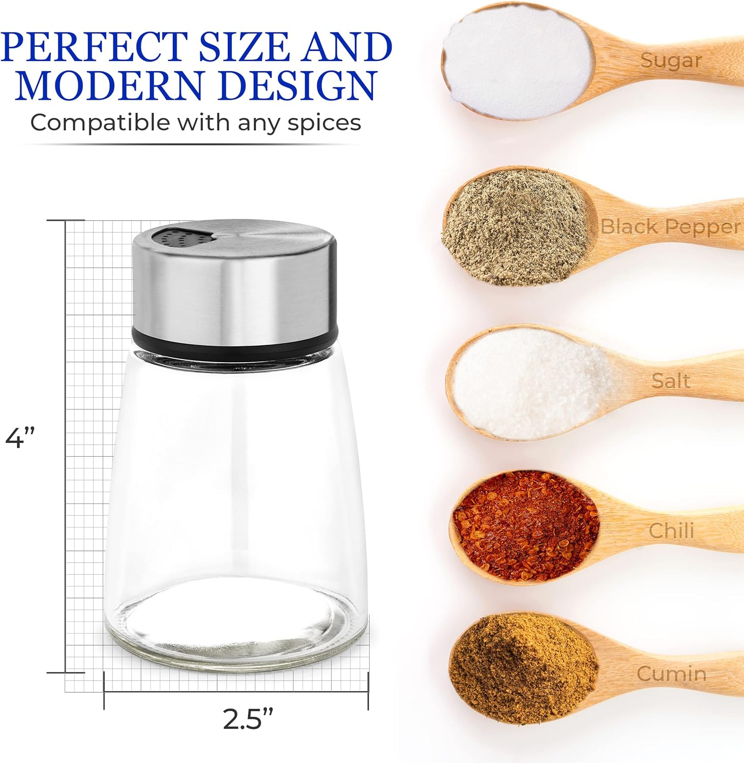 Kitchen-GO Salt Pepper Shaker with Adjustable Pour Holes
