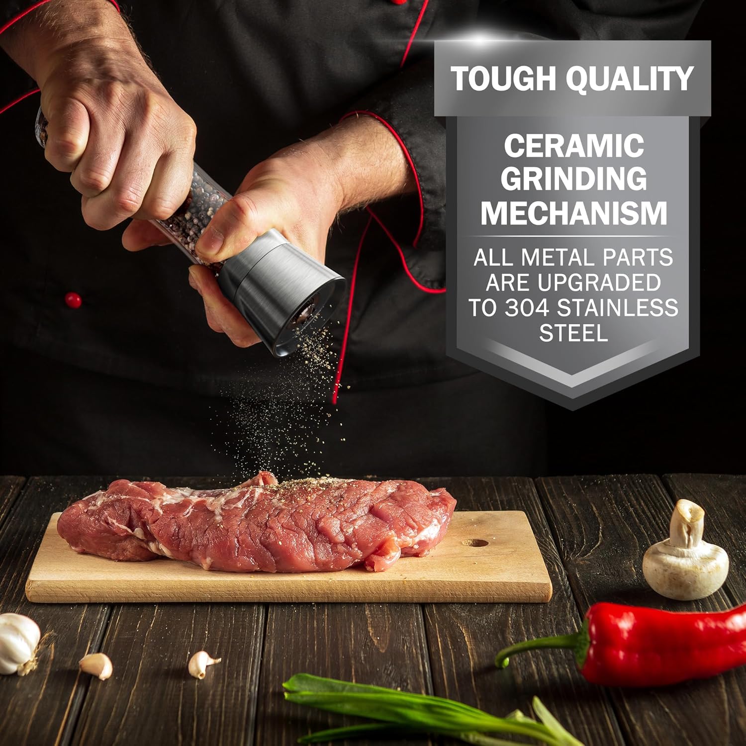 Adjustable Stainless Steel Salt and Pepper Mill Set