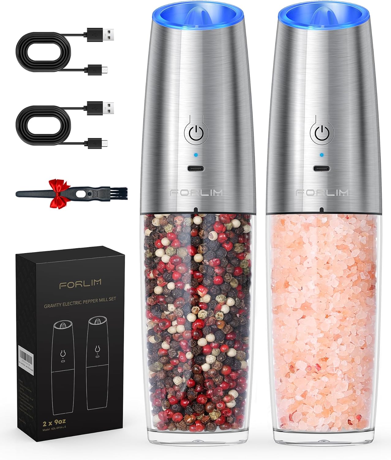 FORLIM Electric Salt and Pepper Grinder Set 9oz