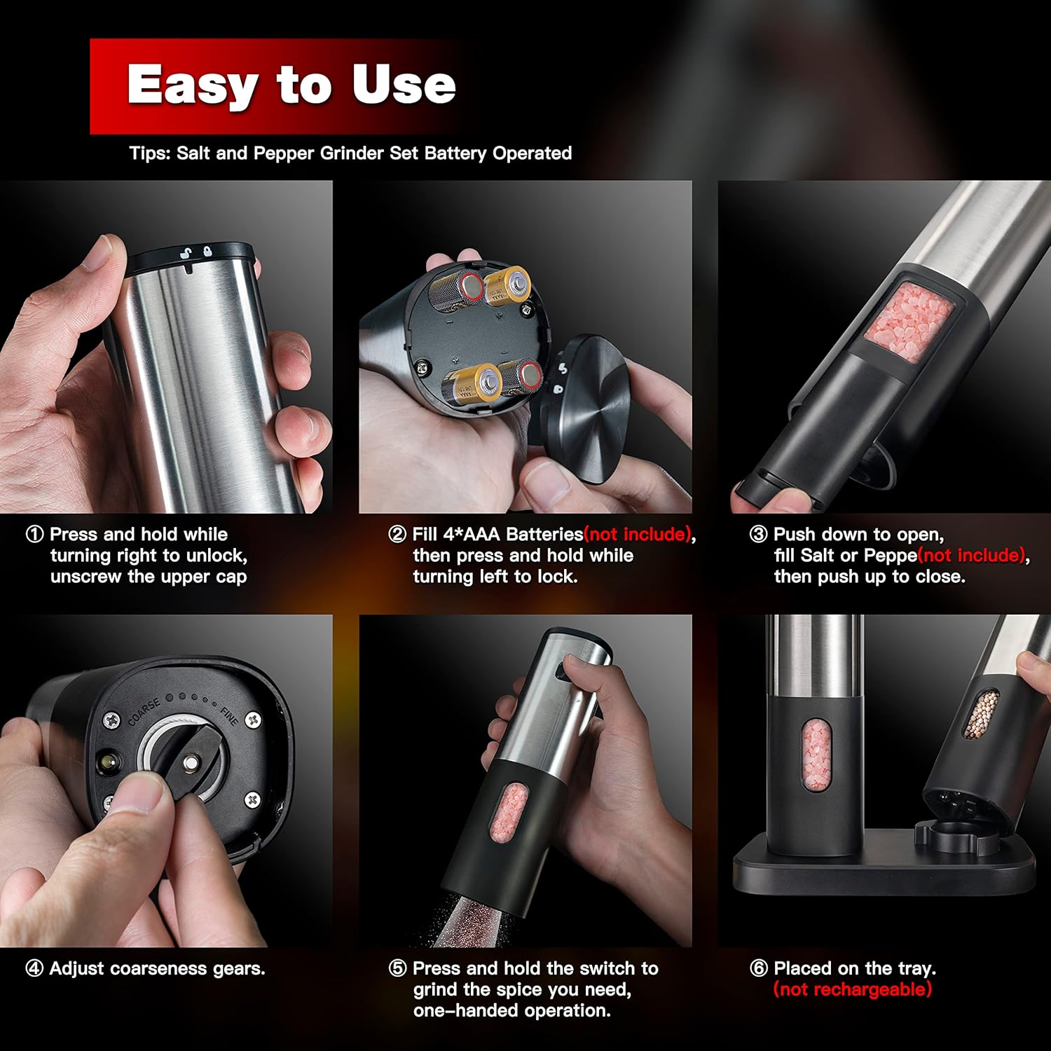 Action-Ready Salt Pepper Grinder Set