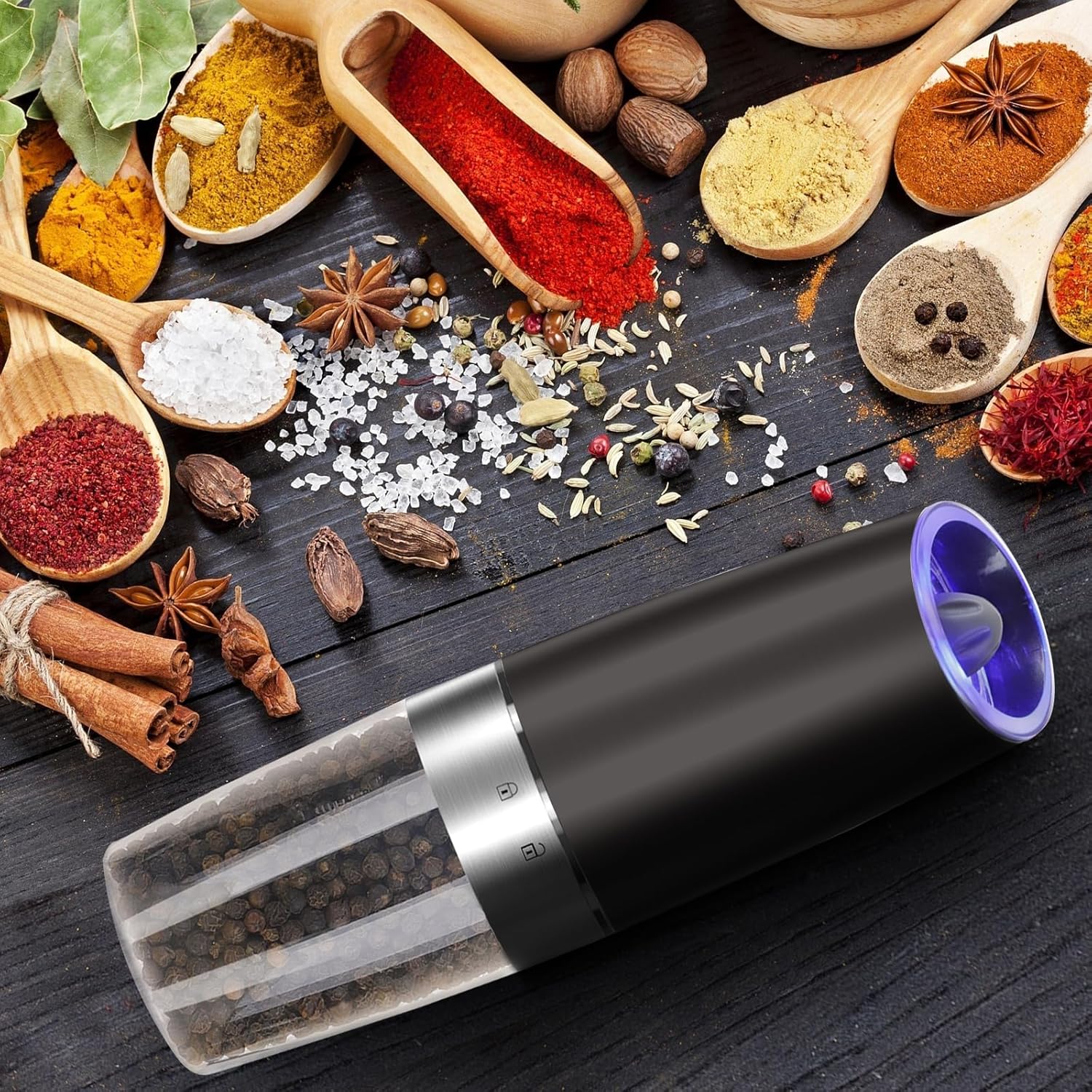 Powerful Automatic Electric Pepper and Salt Grinder Set 1 Black