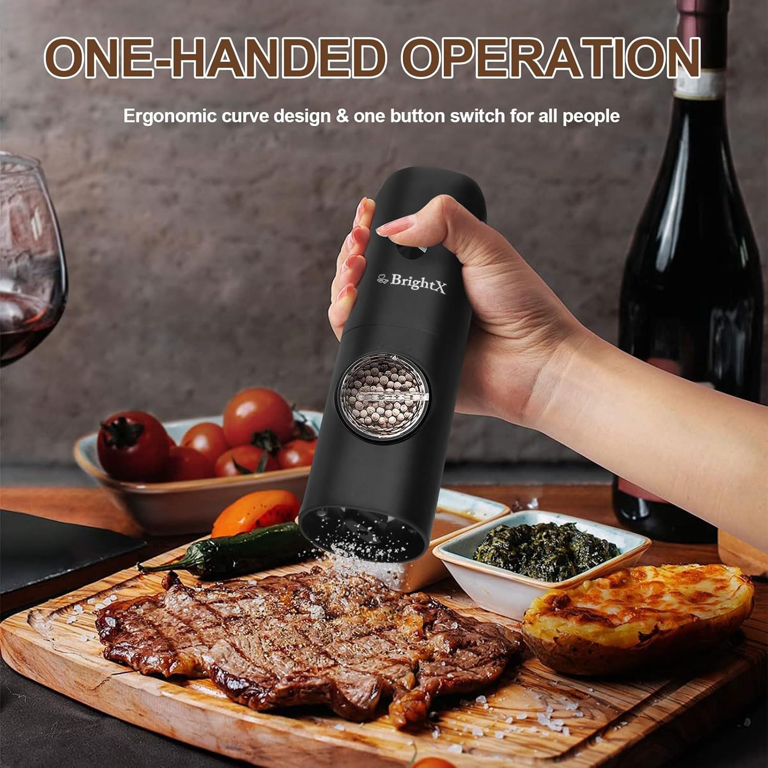 Premium Electric Salt and Pepper Grinder Set USB Rechargeable Automatic Spice Mills