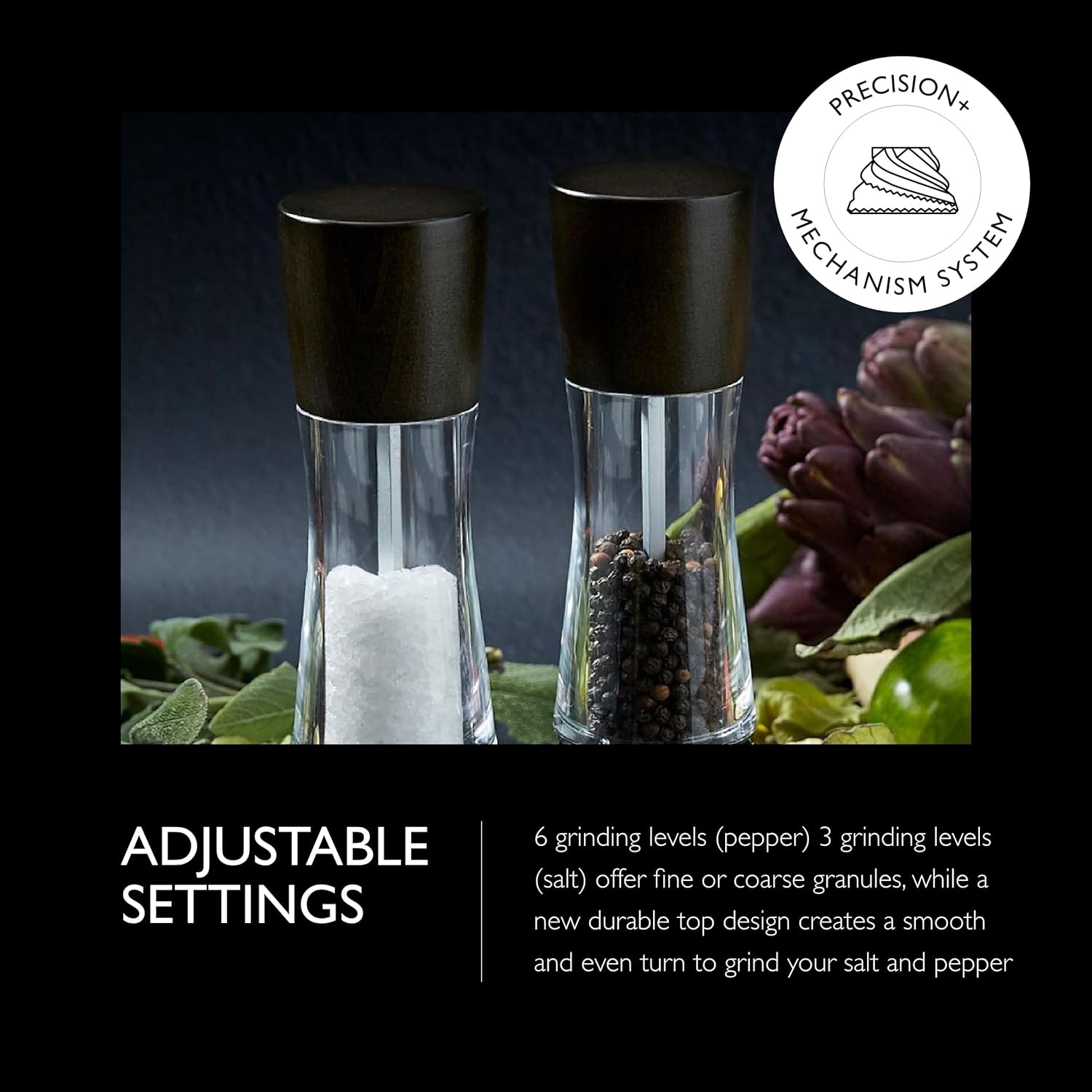 Cole Mason Precision Salt Pepper Mill Set Black Wood