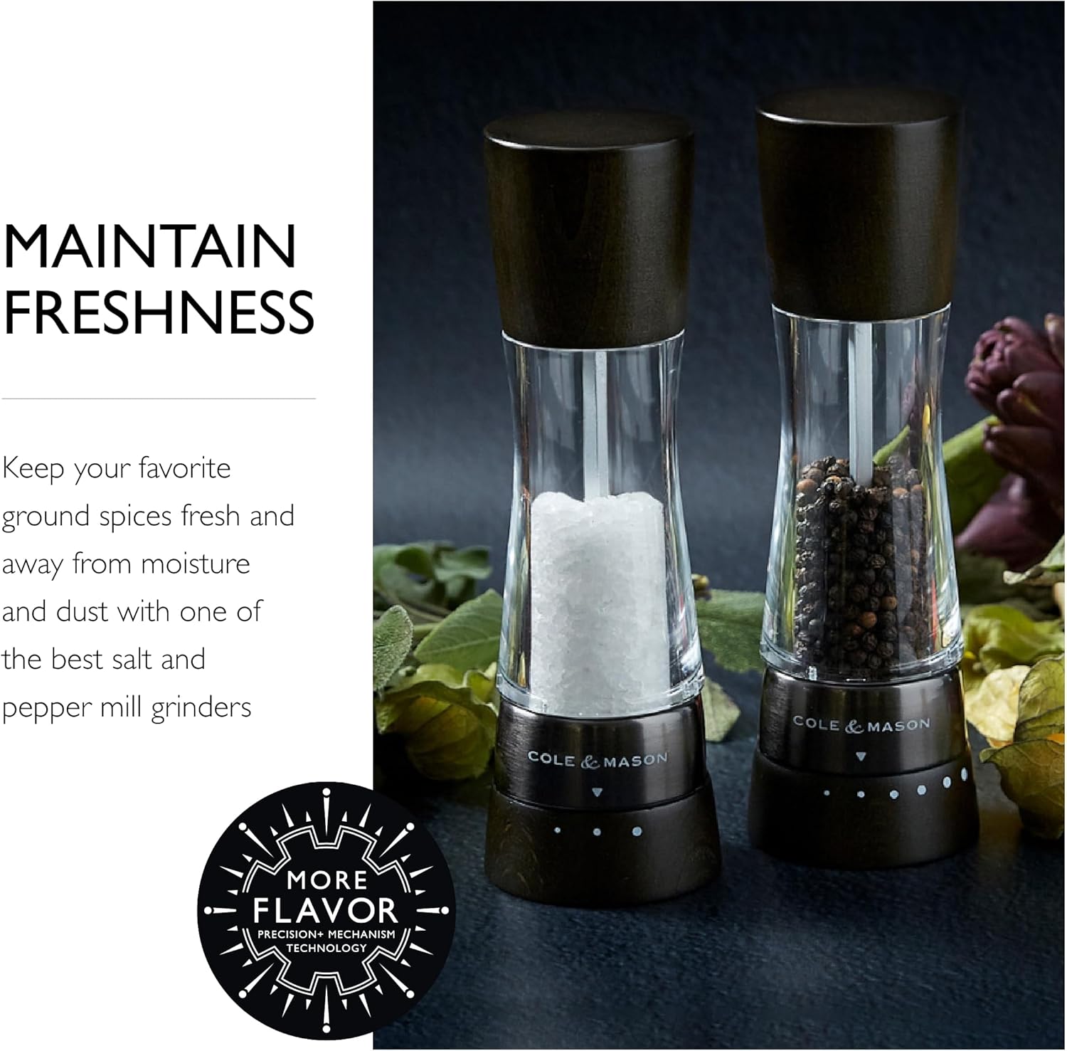 Cole Mason Precision Salt Pepper Mill Set Black Wood