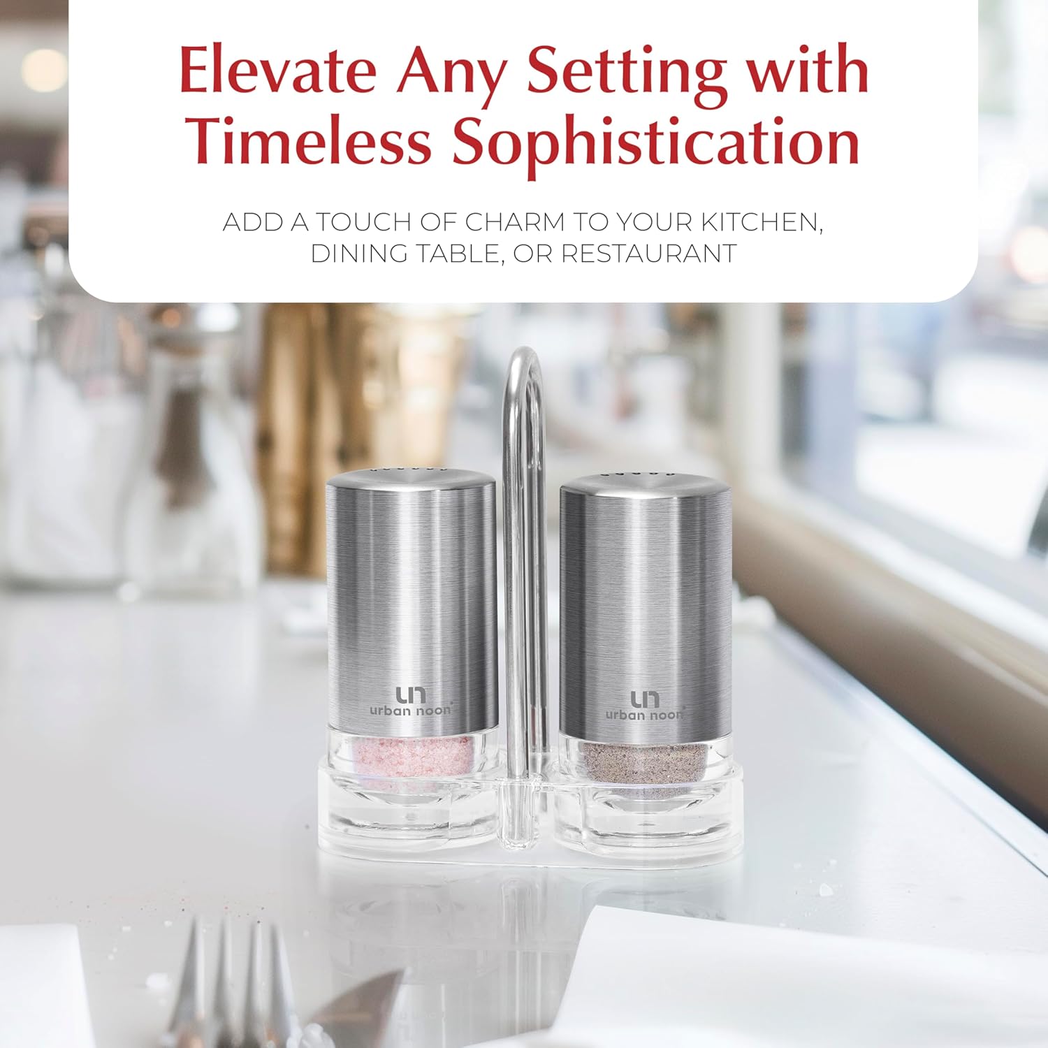 Urban Noon Salt Pepper Shakers Set with Holder