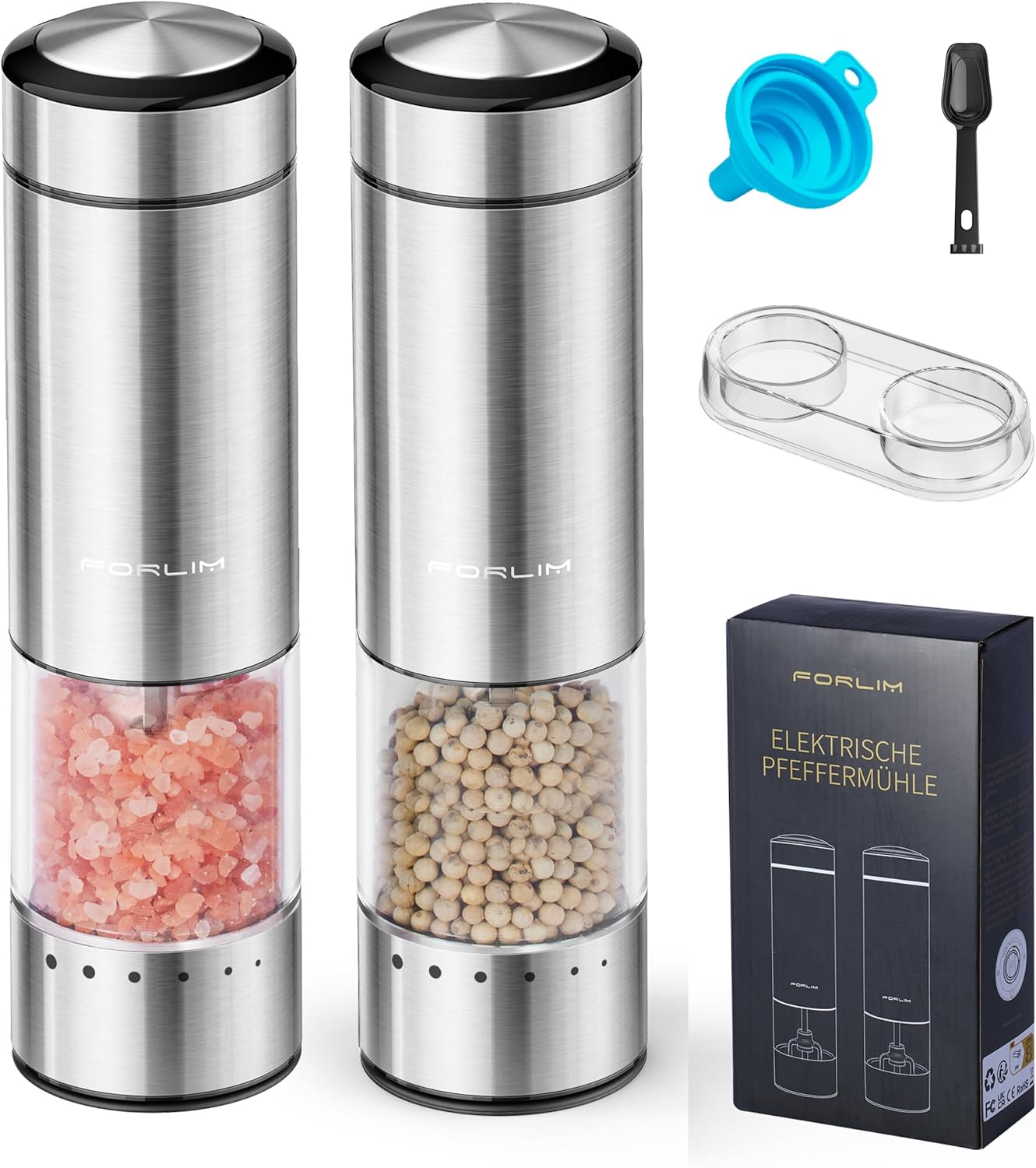 Washable Electric Salt Pepper Grinder Set with LED Stainless Steel Automatic grind