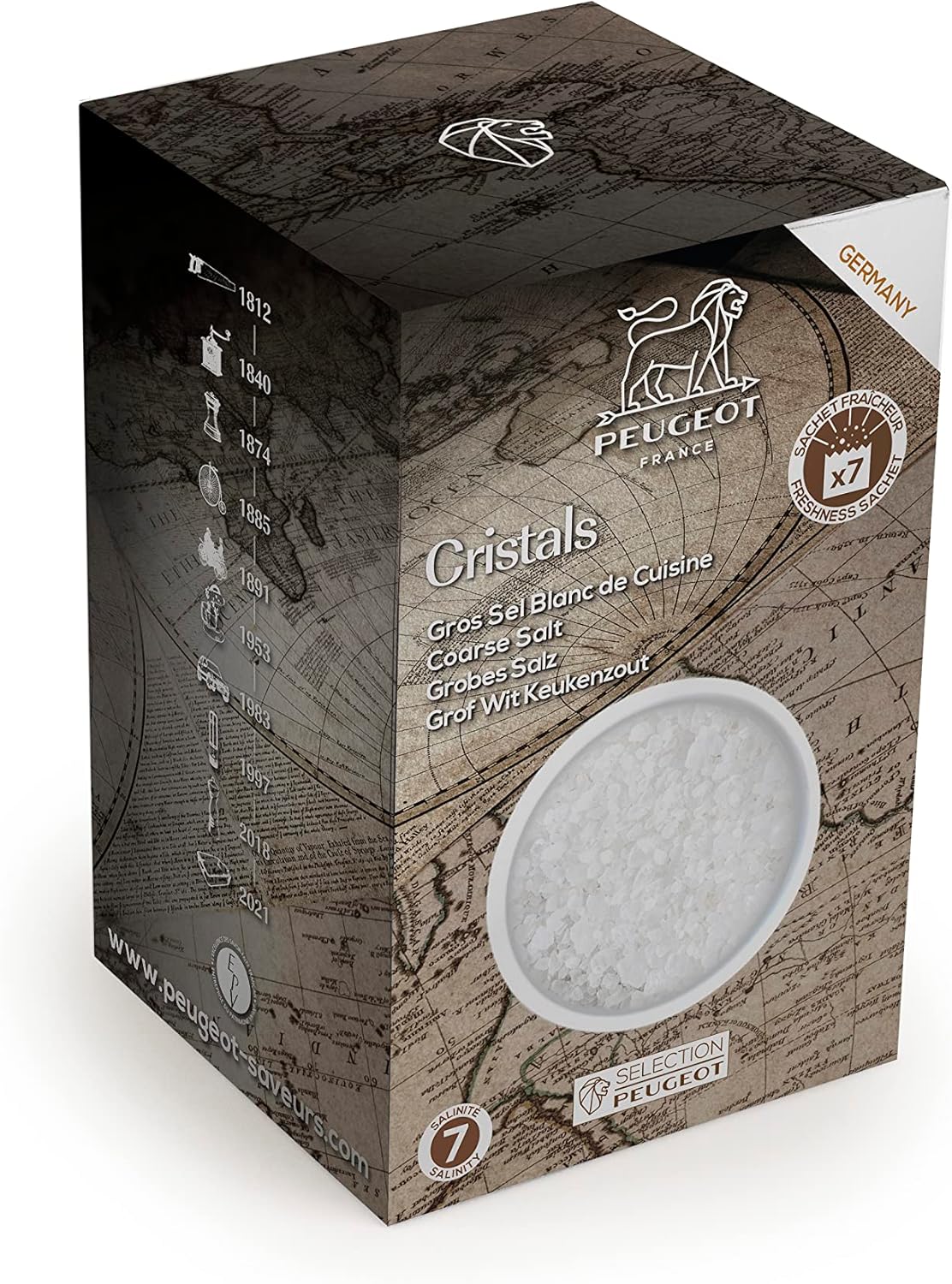 Peugeot Coarse Dry White Salt 350g - 7 fresh sachets of 50g