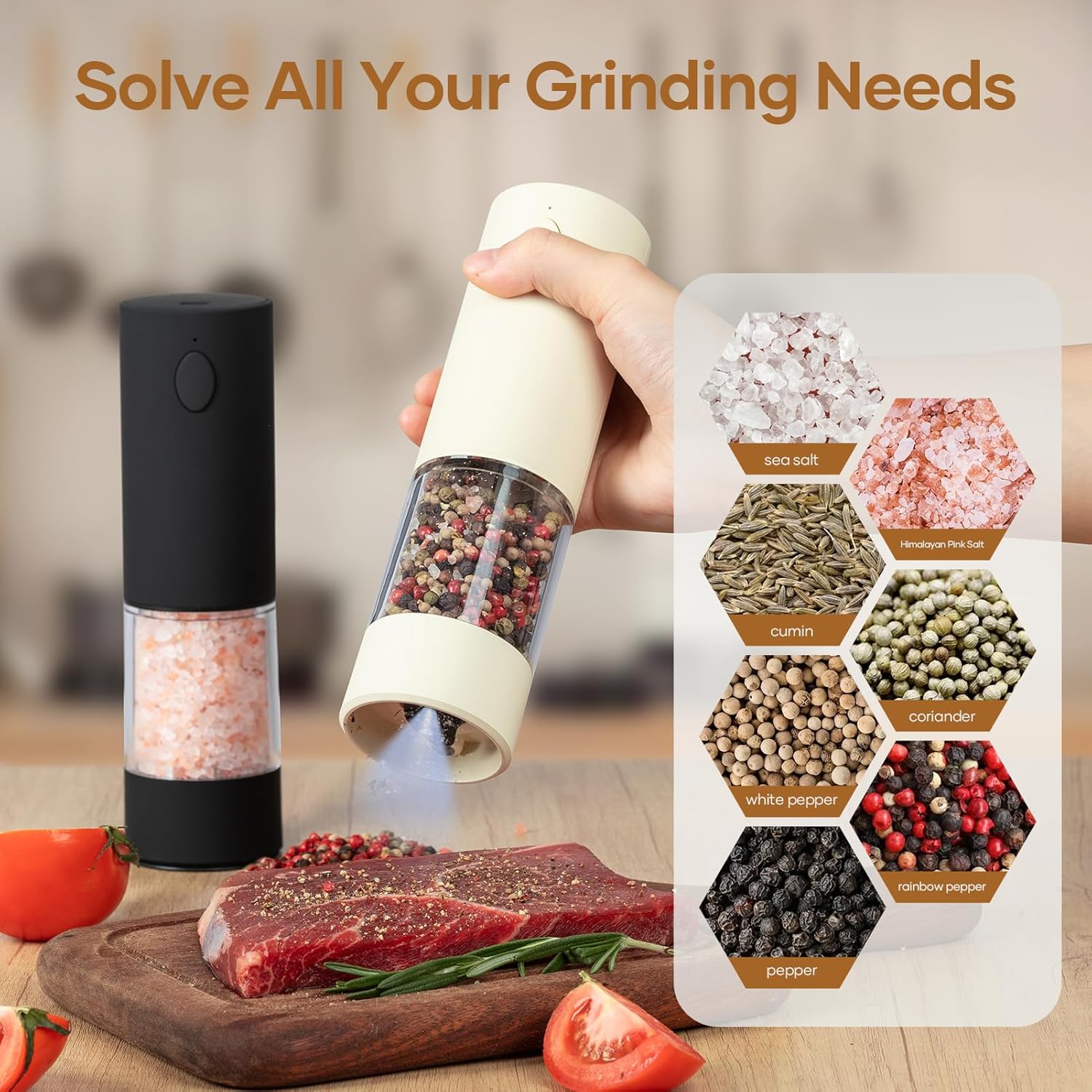 OPIIV2 Pack Electric Salt and Pepper Grinder Set with LED Light