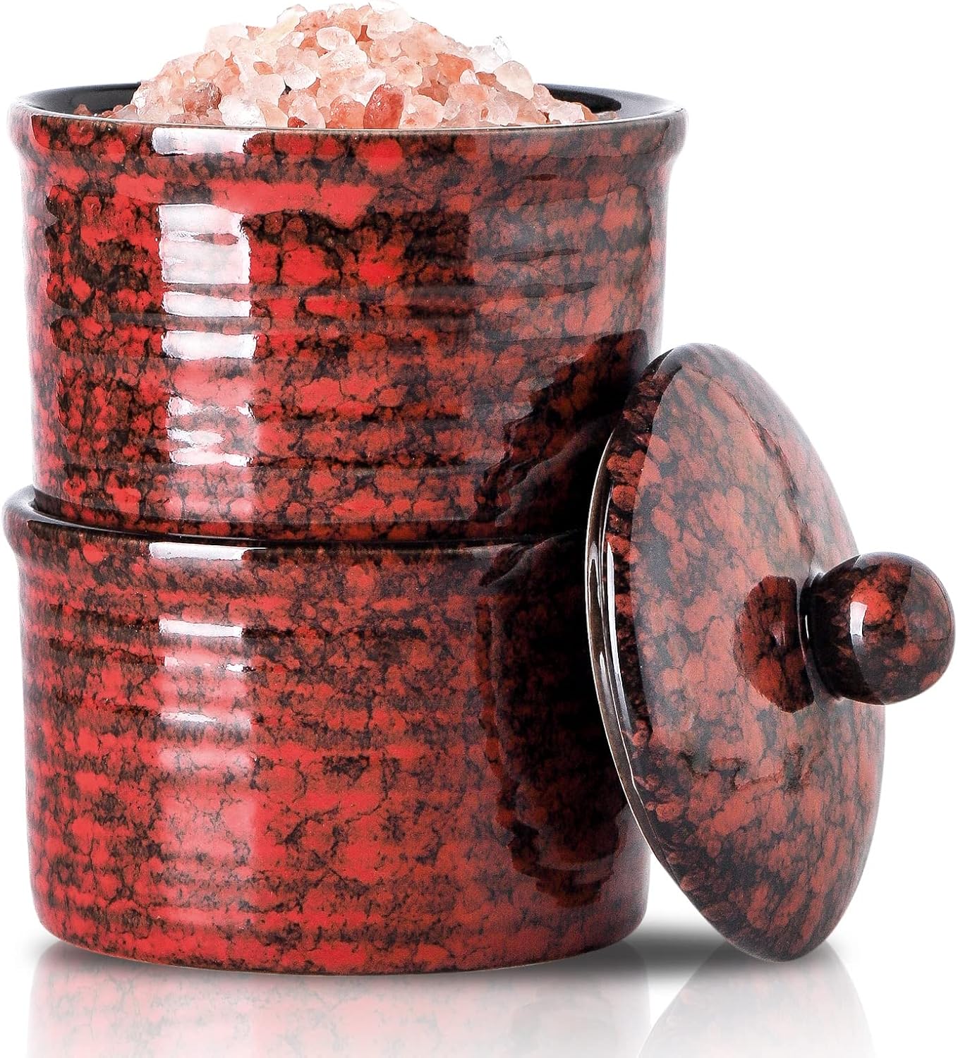 Hasense Salt Cellar Set of 2 Red Ceramic with Lid