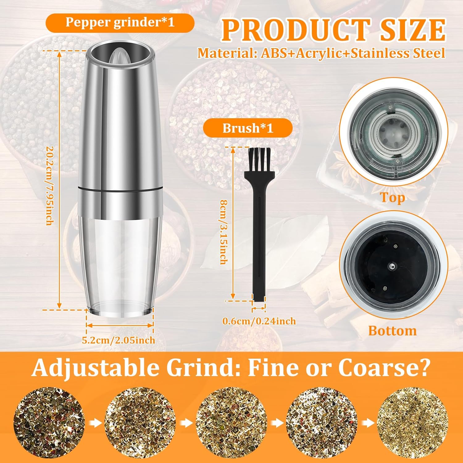 Stainless Steel Electric Salt Grinder with LED Light