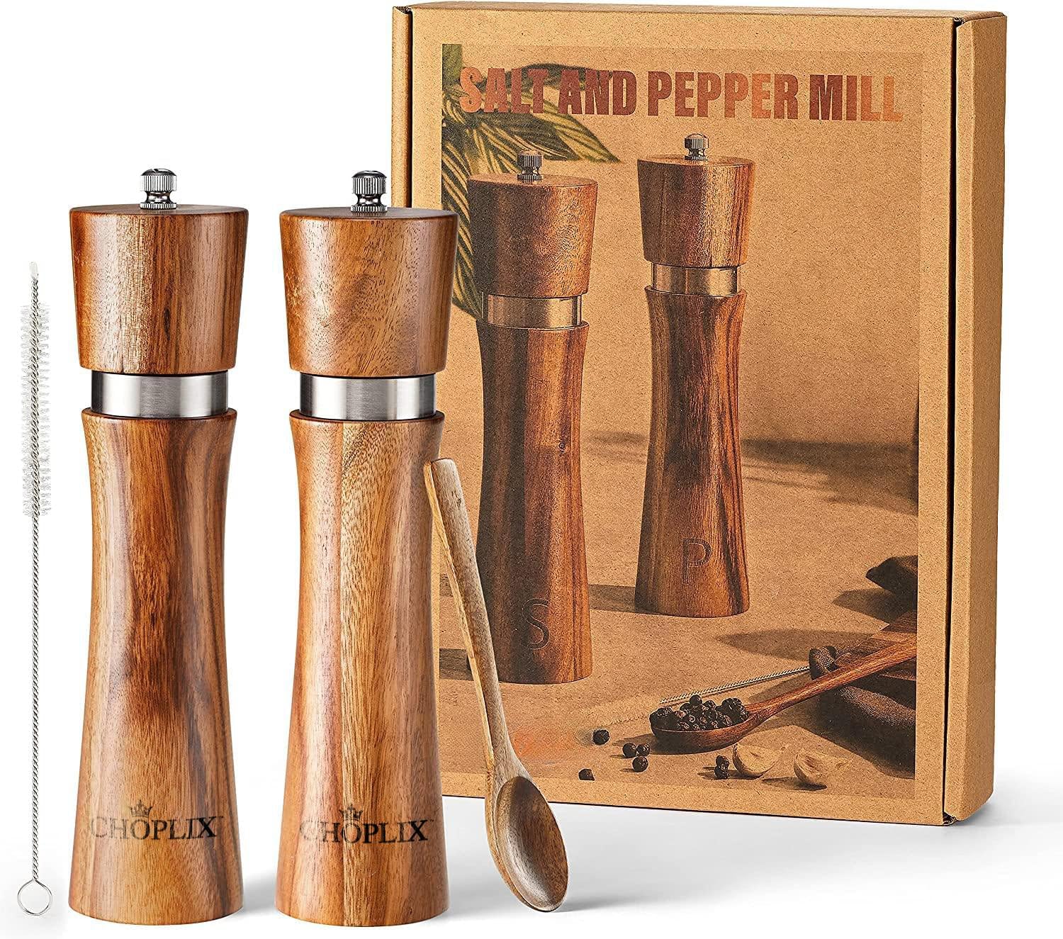 CHOPLIX Acacia Wood Salt Pepper Mill Set - Premium Design